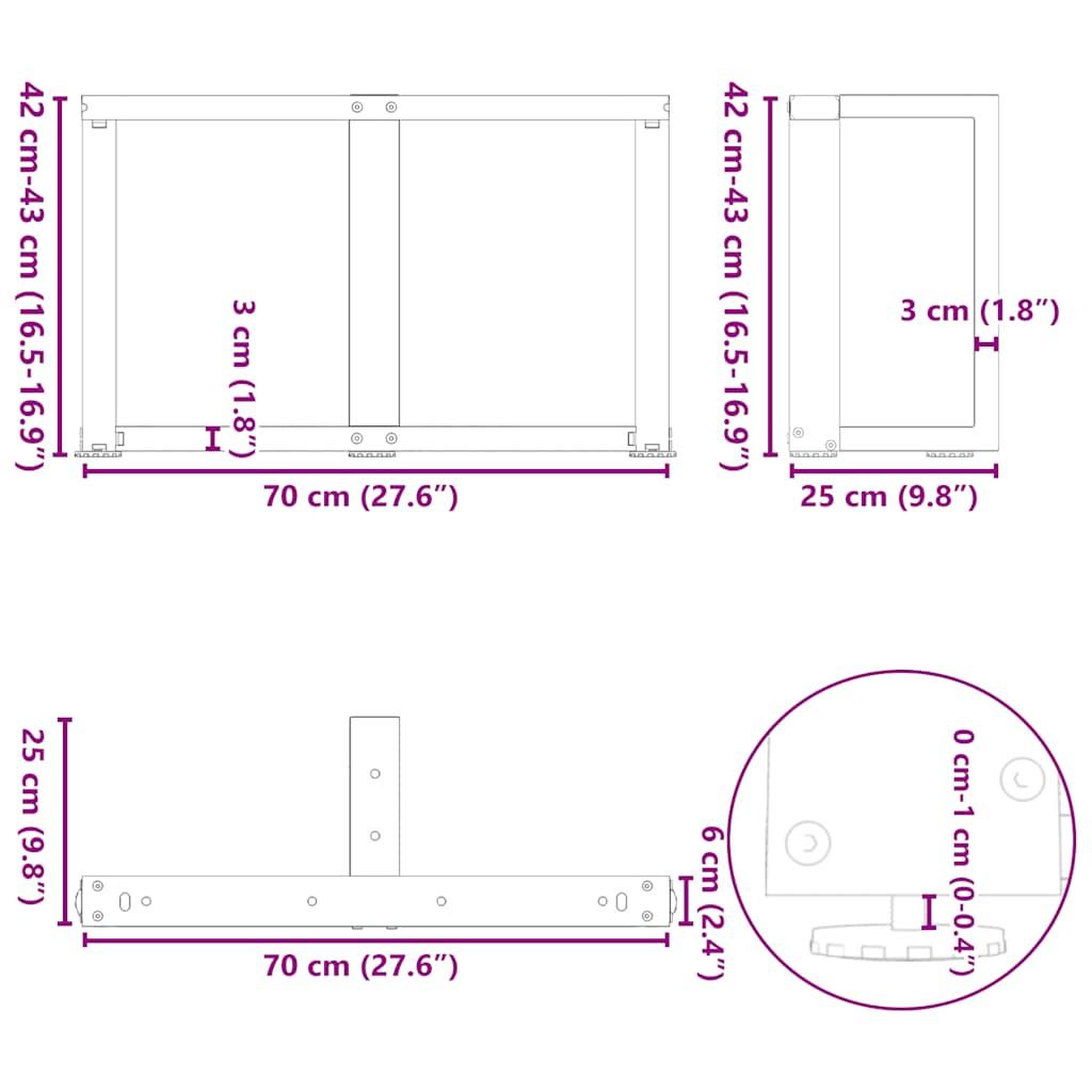 Voir la diapositive 6 : VIDAXL Pieds de table basse forme de T 2 pcs 70x25x(42-43) cm acier