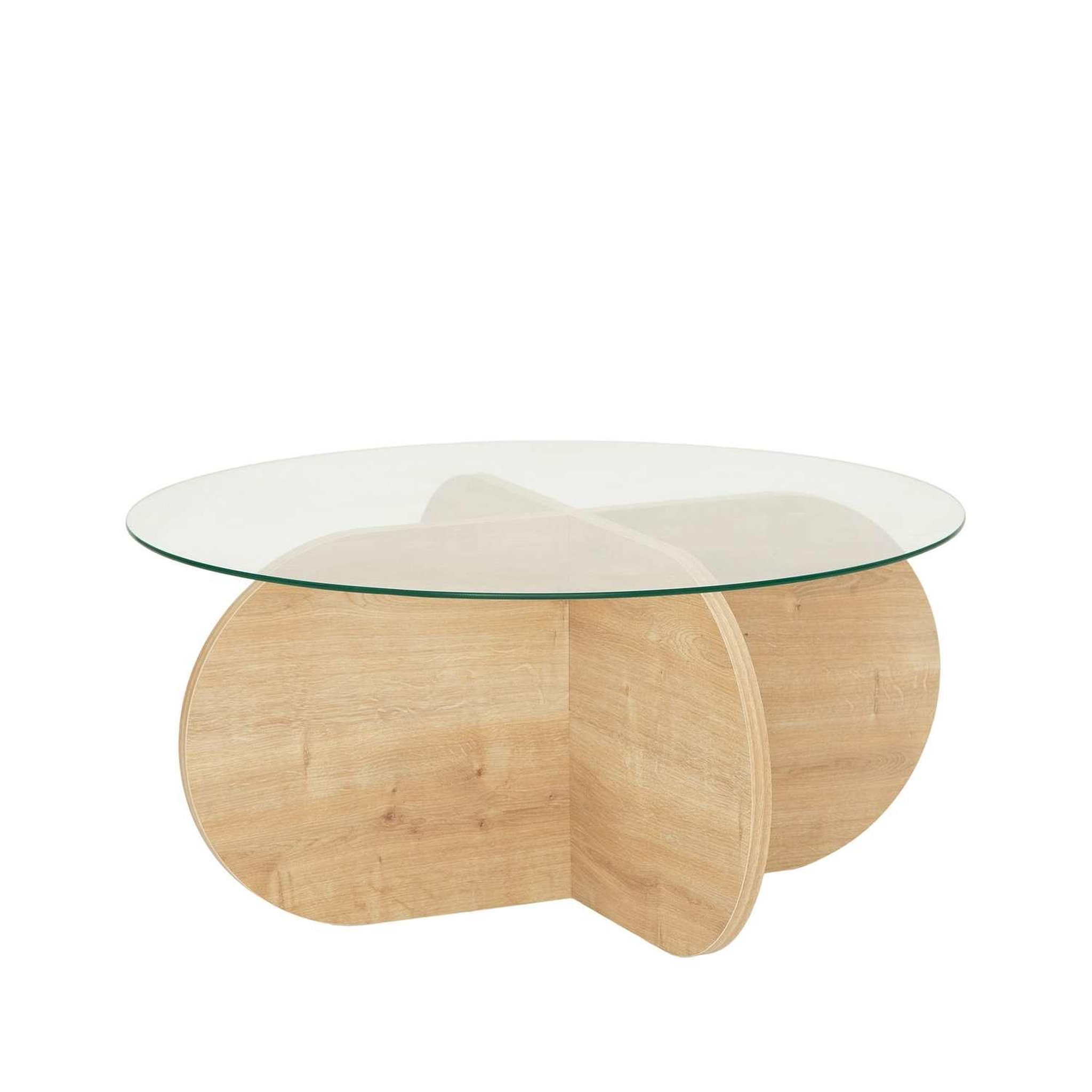 TOILINUX Table basse ronde luminix en verre et bois - beige