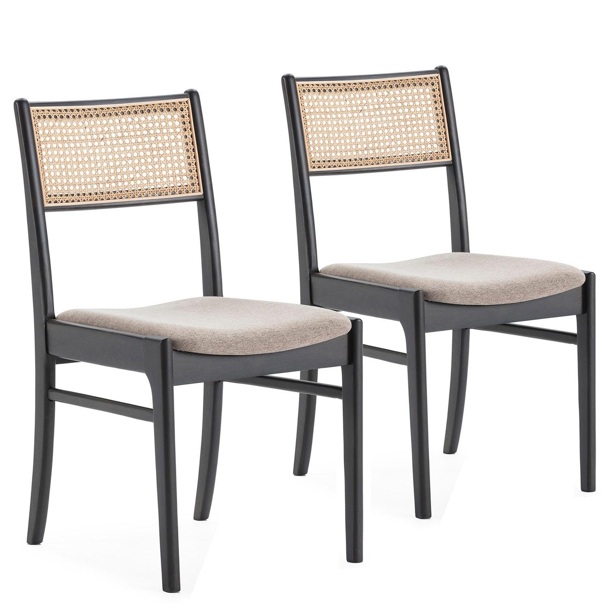 VS VENTA-STOCK Pack de 2 chaises Vilma Couleur Noir Wash, Bois Massif et Rotin naturel