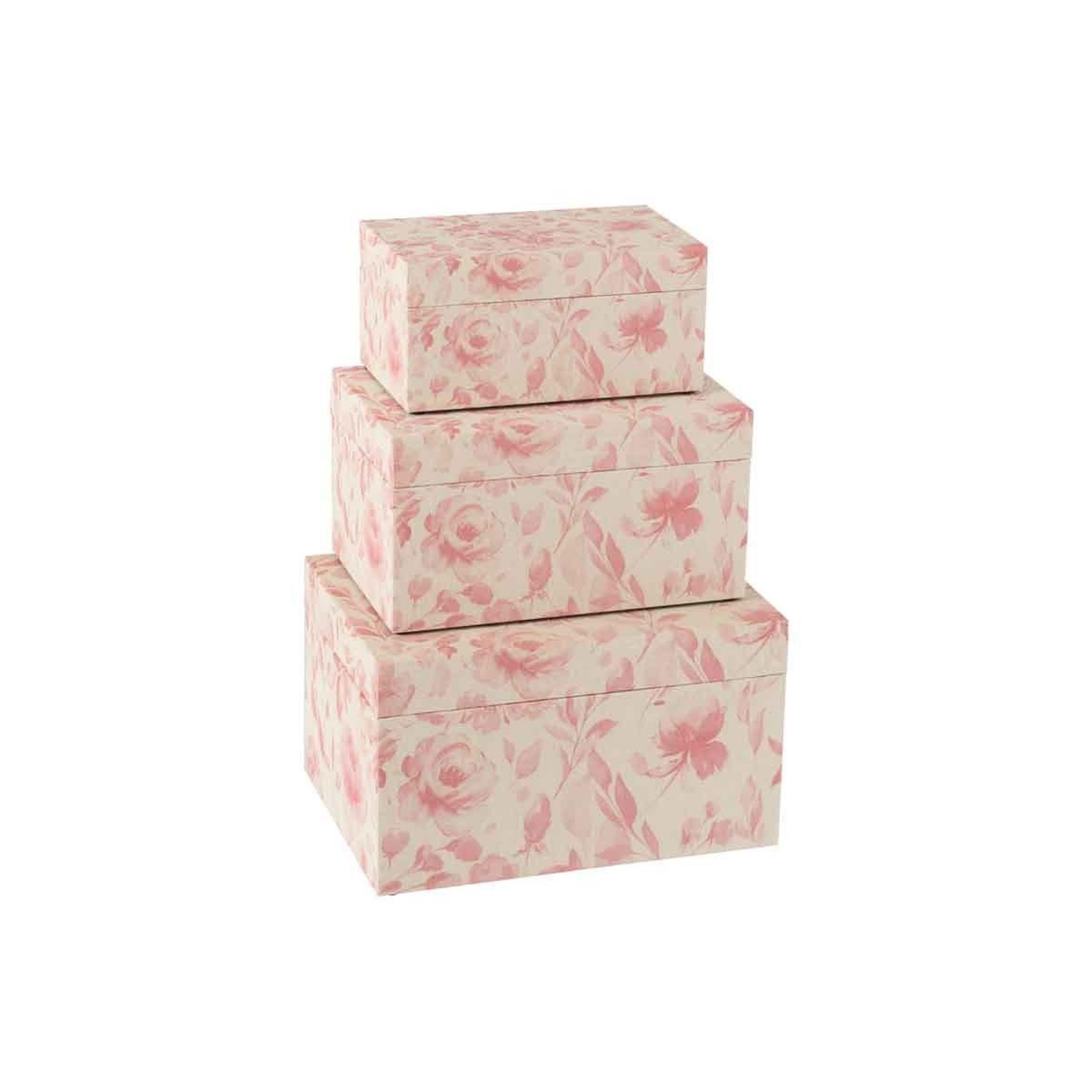 Voir la diapositive 3 : J-LINE Lot de 3 Boîtes Déco  Motif Fleurs  35cm Rose