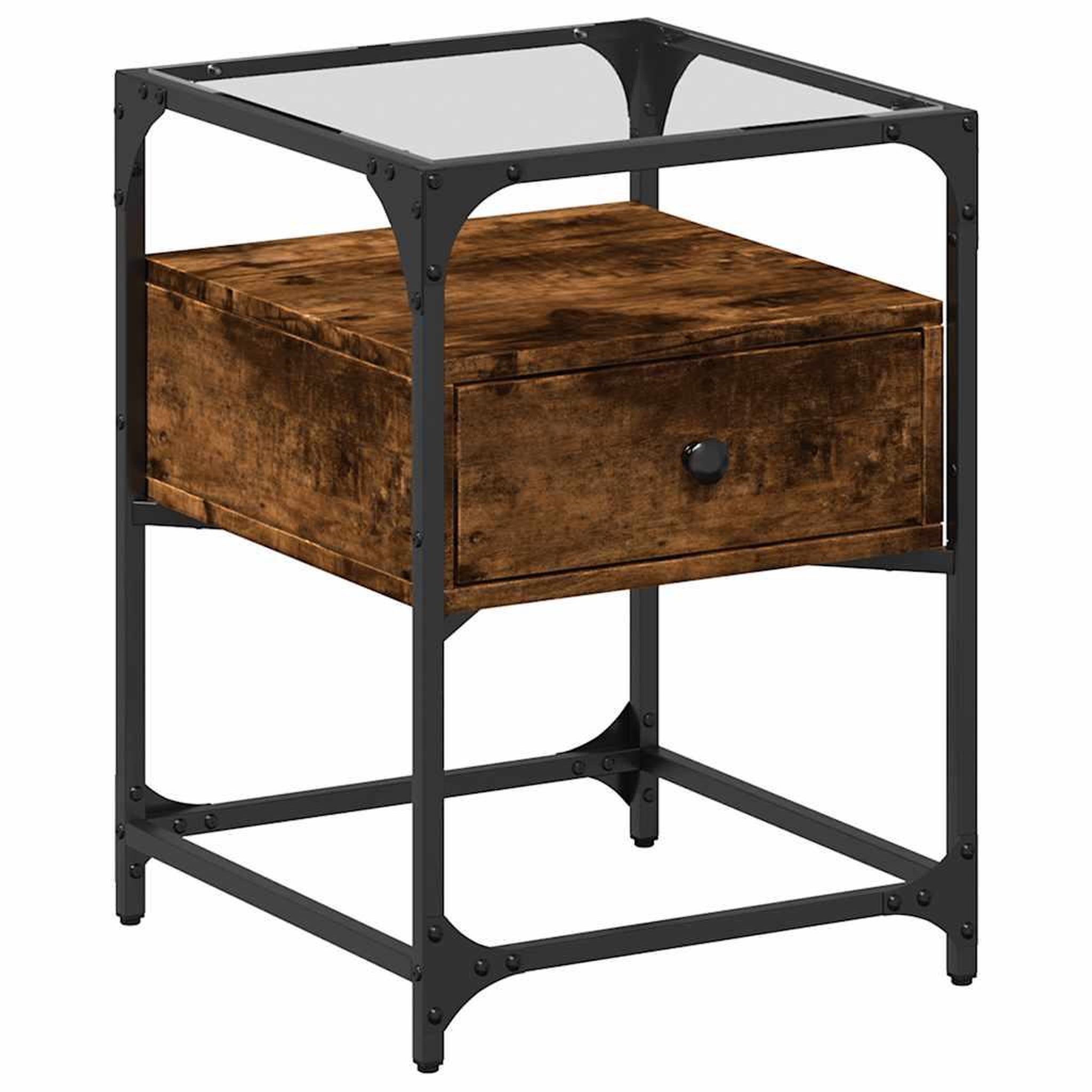 Voir la diapositive 2 : VIDAXL Table de chevet chene fume 40x40x55 cm bois d'ingenierie