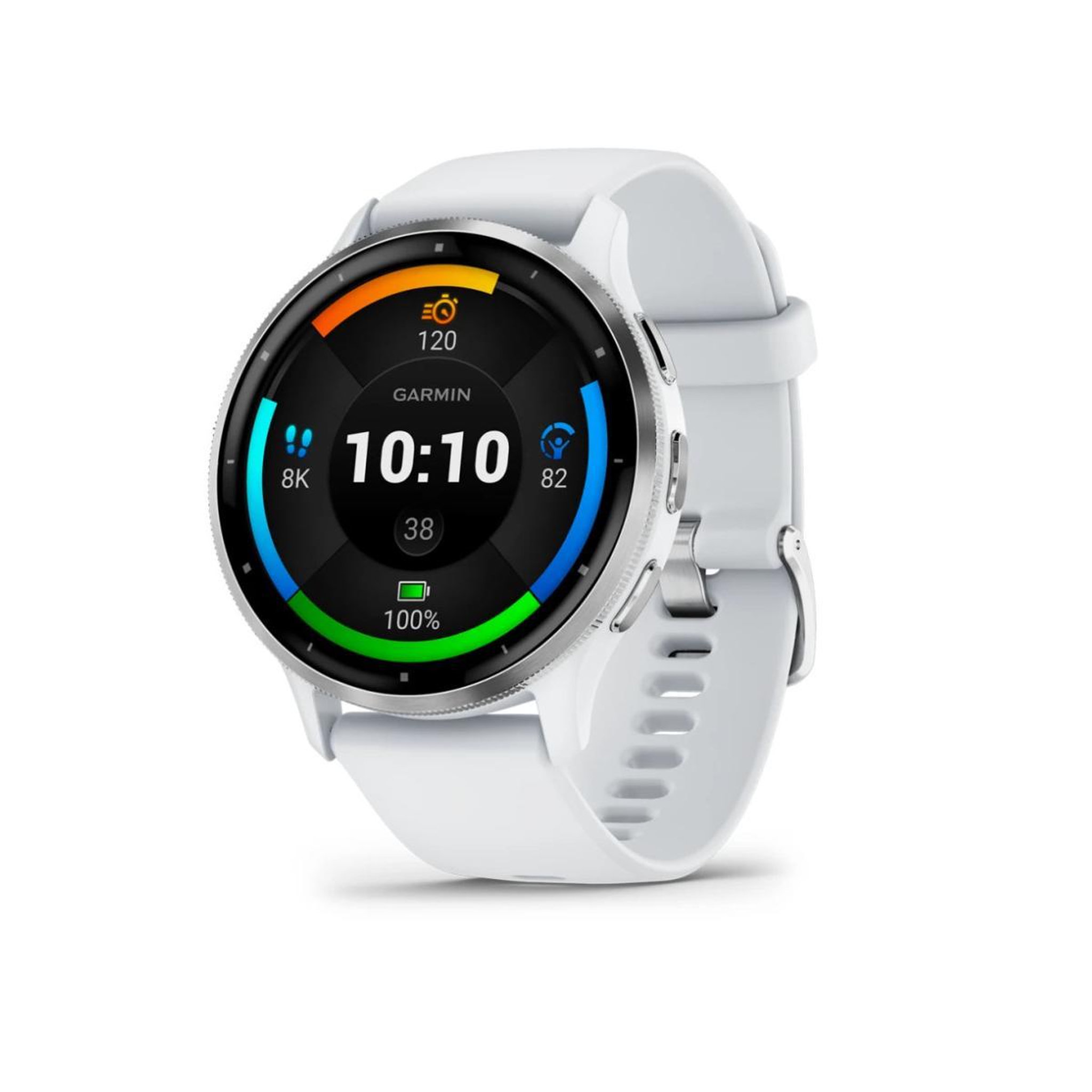 Voir la diapositive 2 : GARMIN Montre connectée Garmin Venu 3 45mm en acier Silver, boîtier blanc et bracelet en silicone blanc