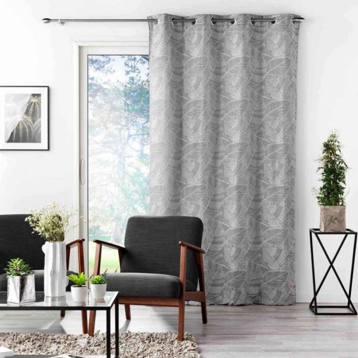 Paris Prix Rideau à Œillets Jacquard  Floriss  140x260cm Gris