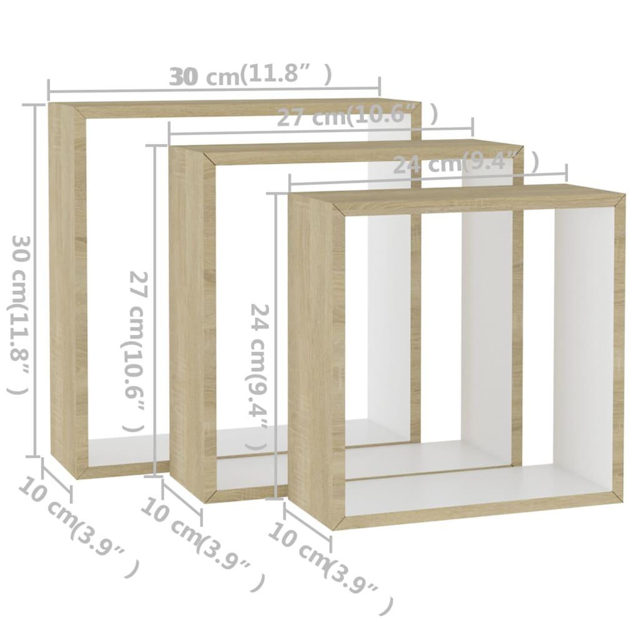 Voir la diapositive 6 : VIDAXL Etageres murales sous forme de cube 3 pcs Blanc et chene sonoma