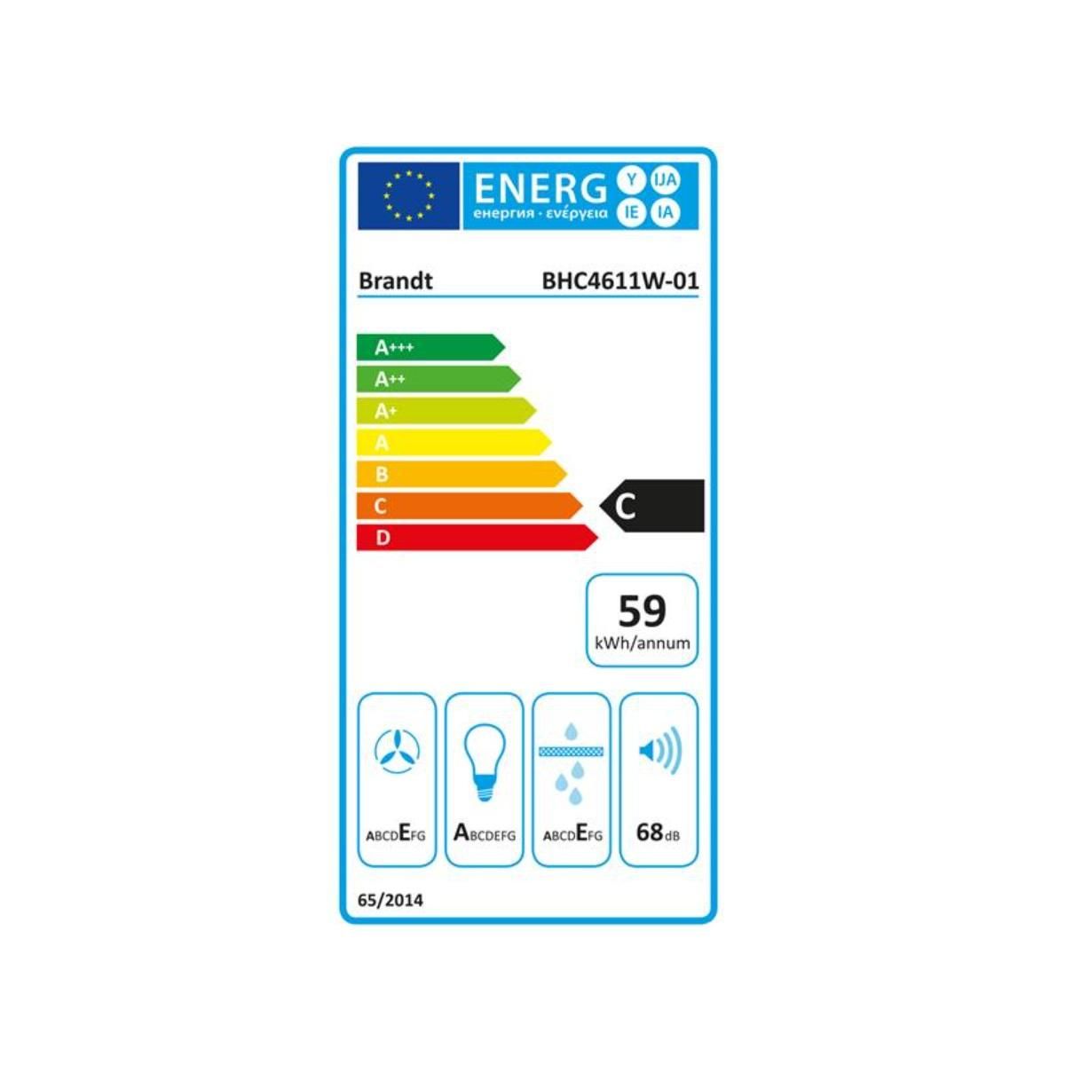 BRANDT Hotte visière 60cm 319m3/h blanc - BHC4611W