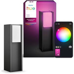 PHILIPS HUE Borne lumineuse basse - PHILIPS HUE - Turaco - Gris anthracite - IP44 - Lumiere blanche et colorée - 1100 lumens