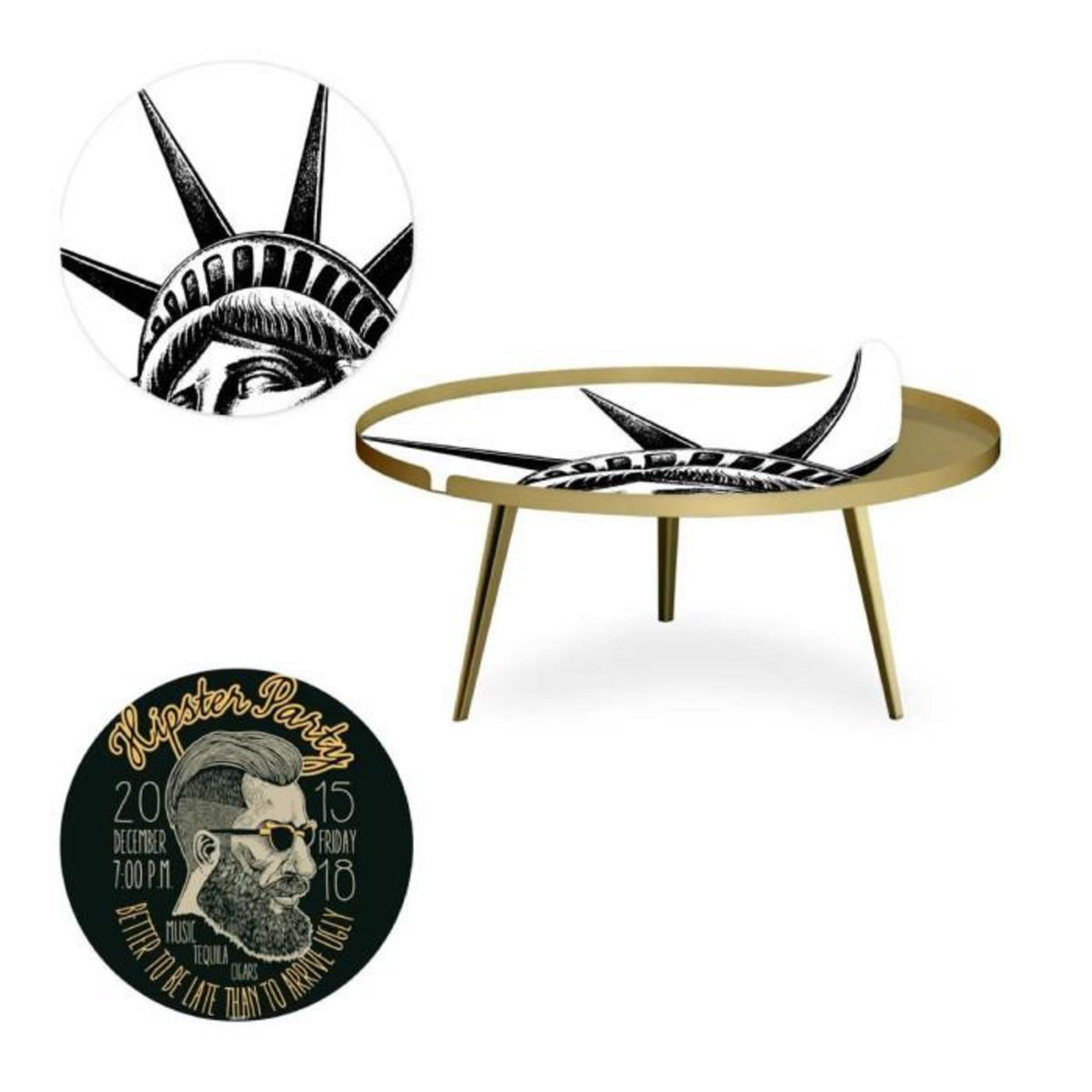 Paris Prix Table Basse à Rebord 2 Covers  Fun  90cm Or