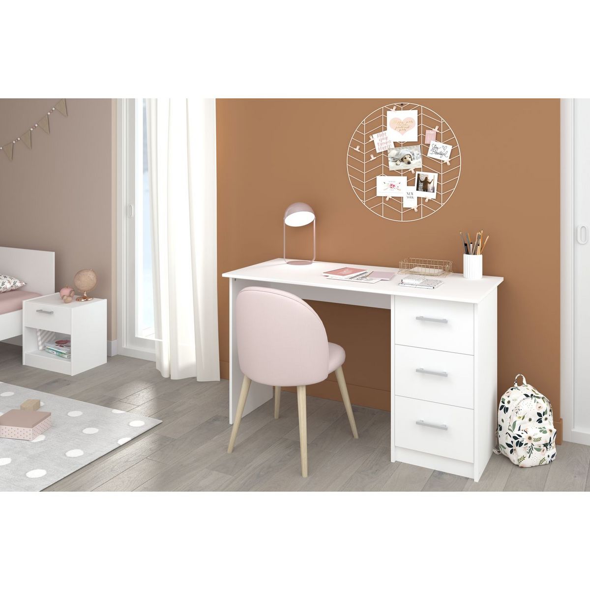 Bureau enfant droit 3 tiroirsL121 x H74 x P55cm STUDY