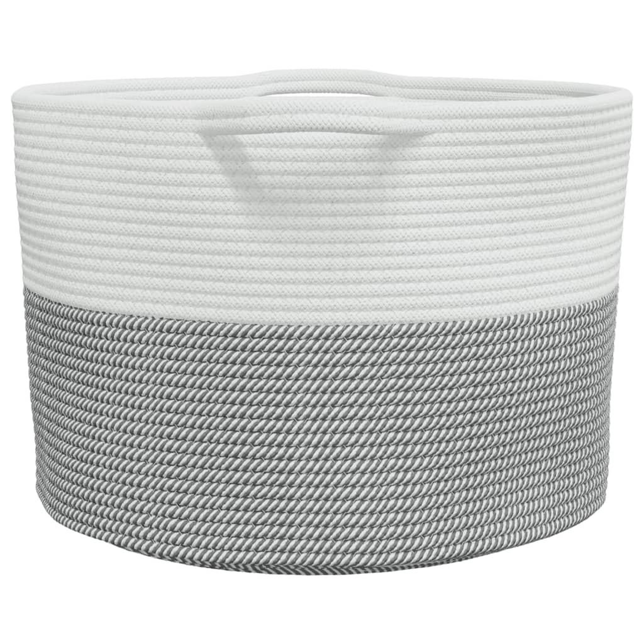 Voir la diapositive 5 : VIDAXL Panier a linge gris et blanc Ø55x36 cm coton