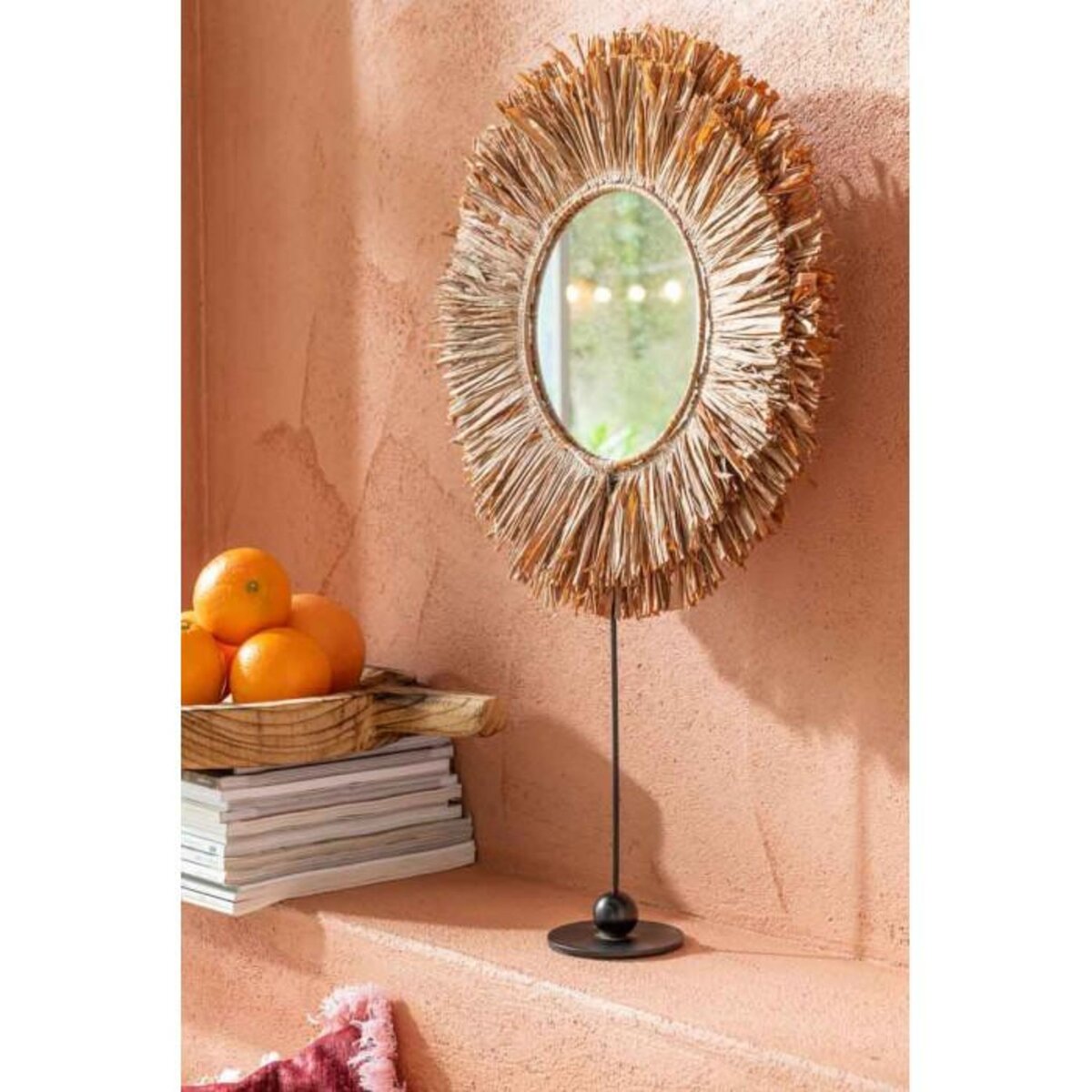 Paris Prix Miroir sur Pied en Raphia  Saffron  50cm Marron