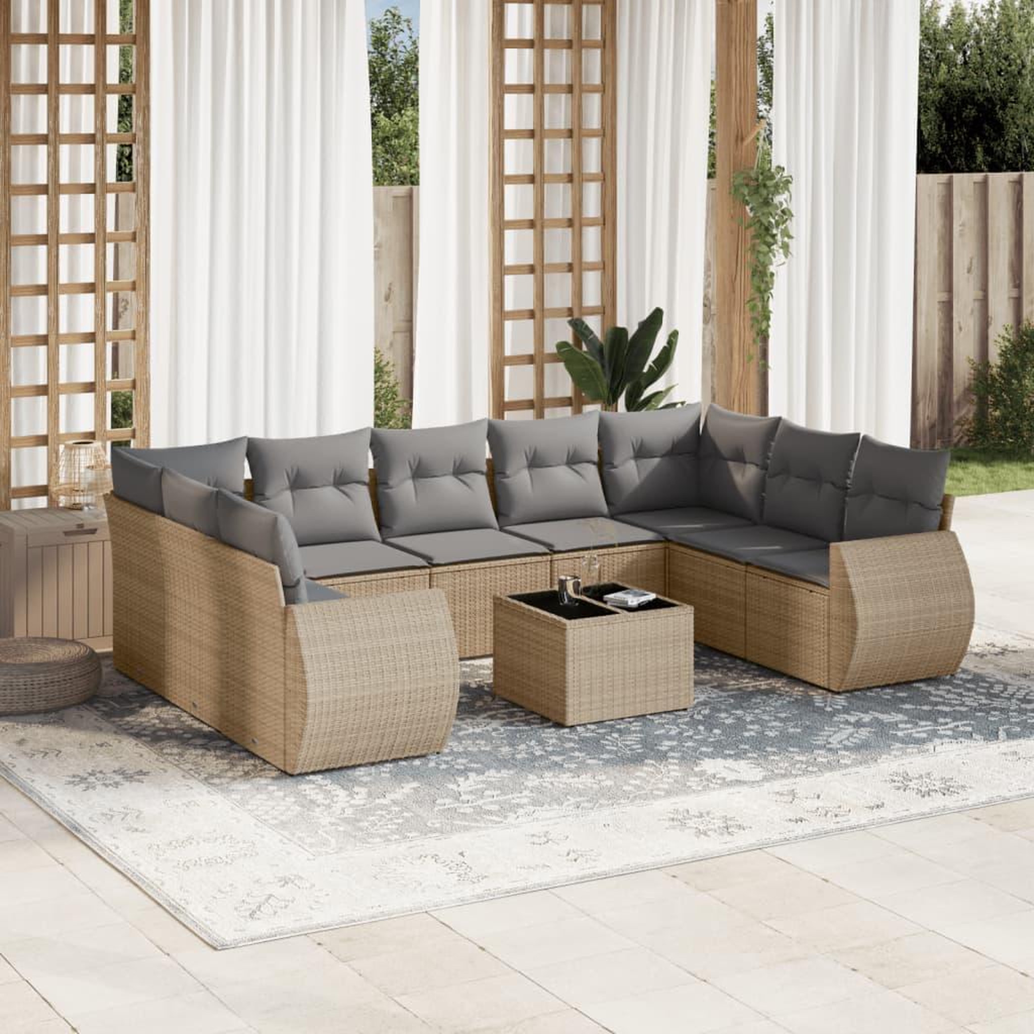 VIDAXL Salon de jardin avec coussins 10 pcs beige resine tressee