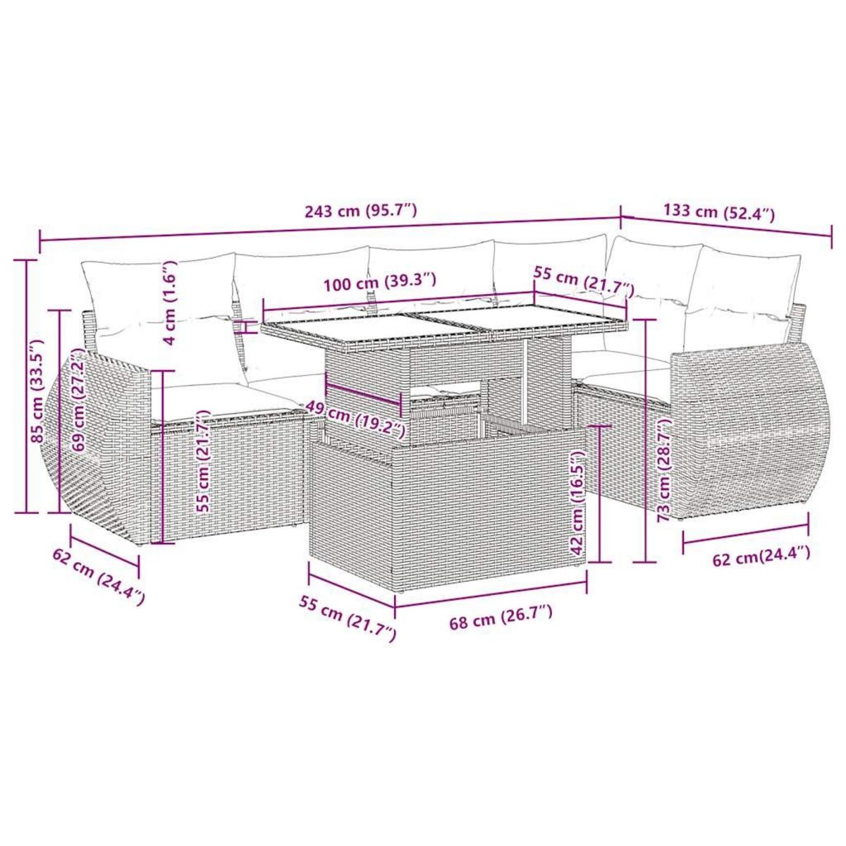 VIDAXL Salon de jardin 6 pcs avec coussins gris clair resine tressee