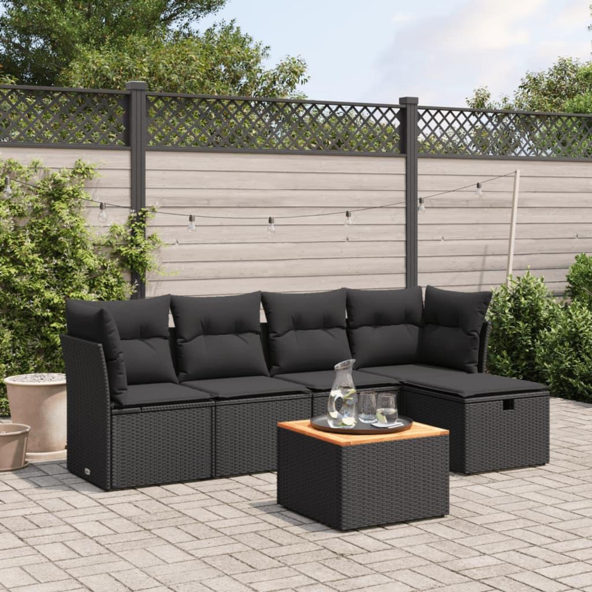 VIDAXL Salon de jardin 6 pcs avec coussins noir resine tressee