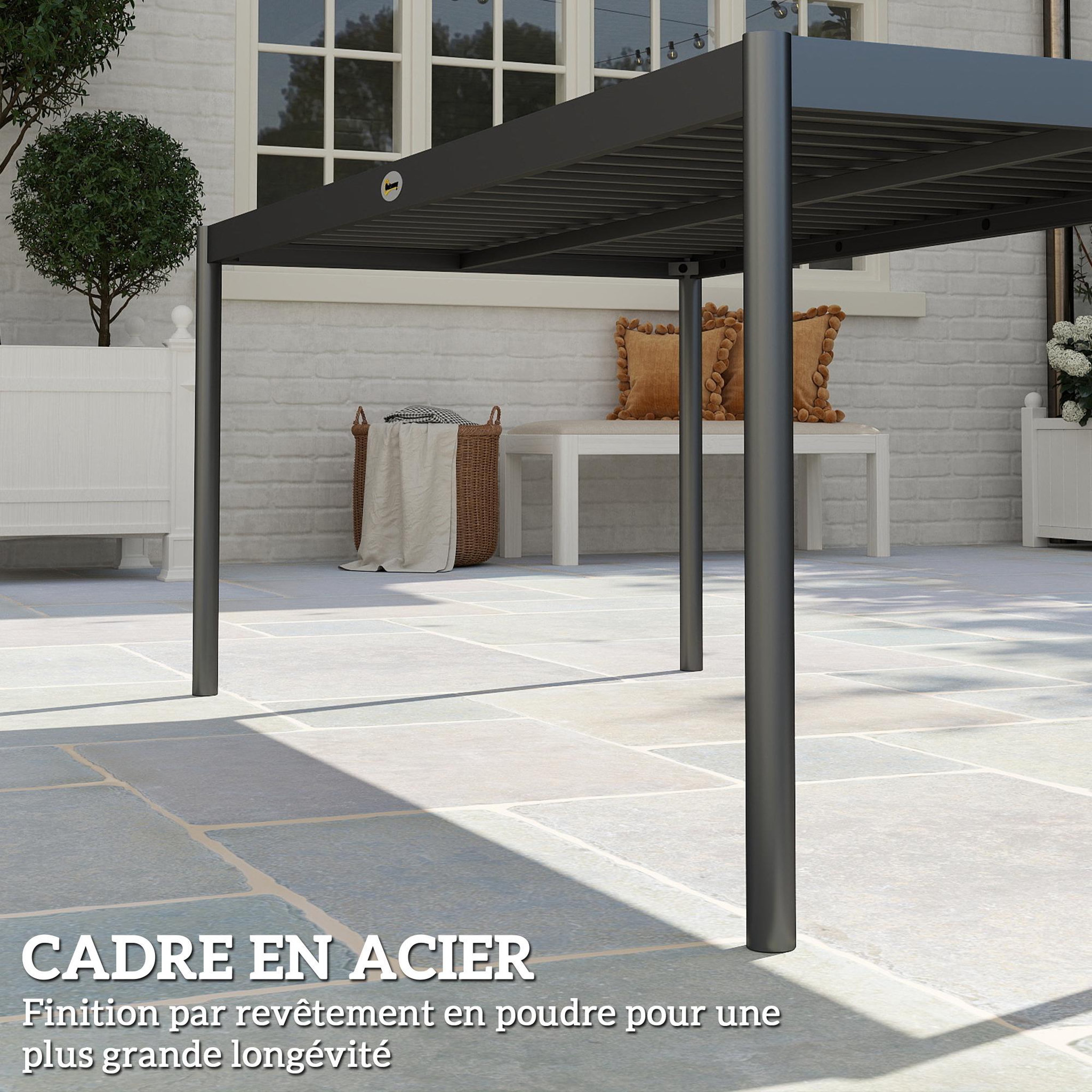 Voir la diapositive 5 : OUTSUNNY Table de jardin 8 personnes rectangulaire plateau effet lattes acier époxy anthracite