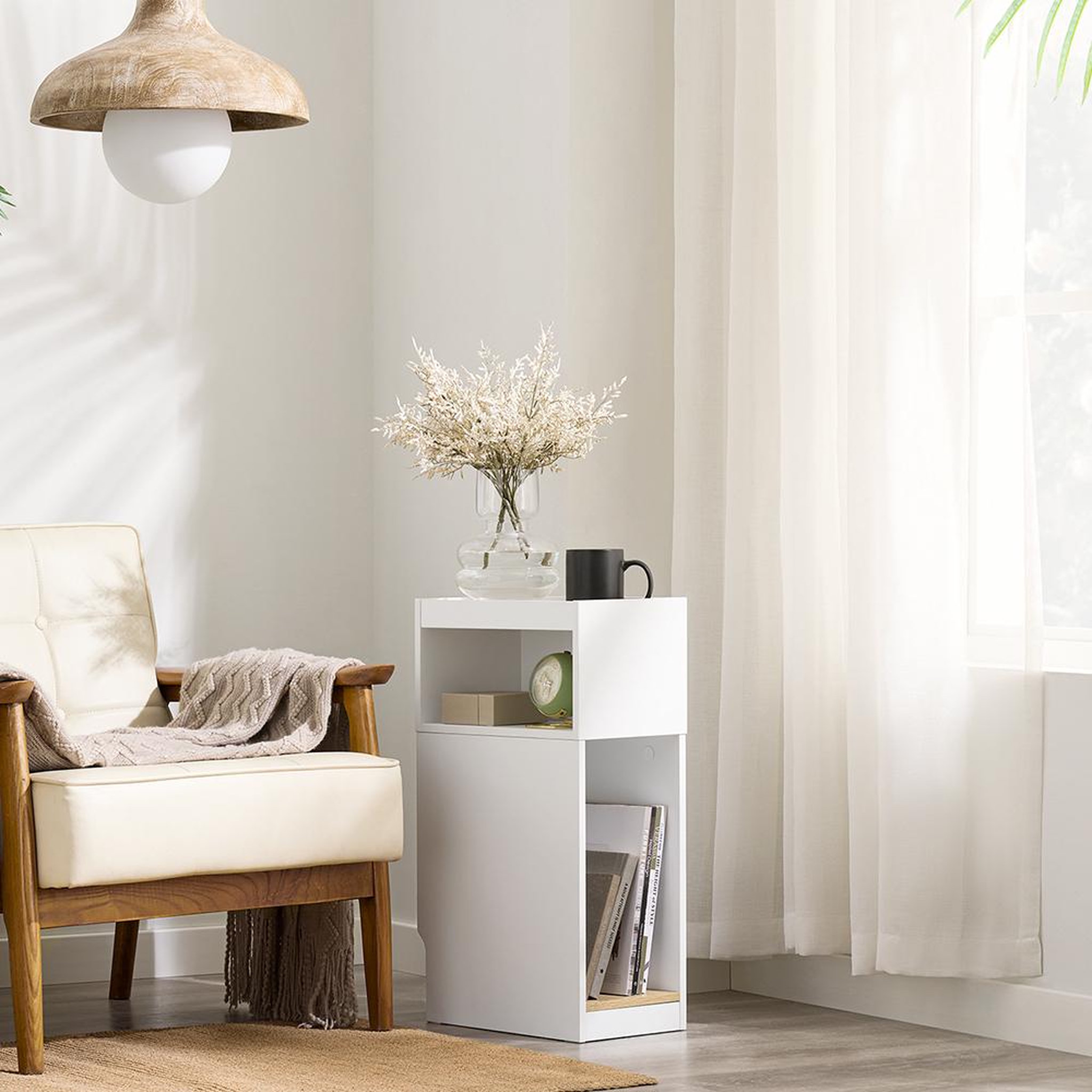 Voir la diapositive 4 : SOBUY Chevet Rangement 3 Compartiments Blanc 20x35x60cm FBT171-WN