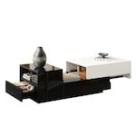 MERAX Table basse rectangulaire noir+blanc avec 2 tiroirs - 50x100 cm panneau de particules