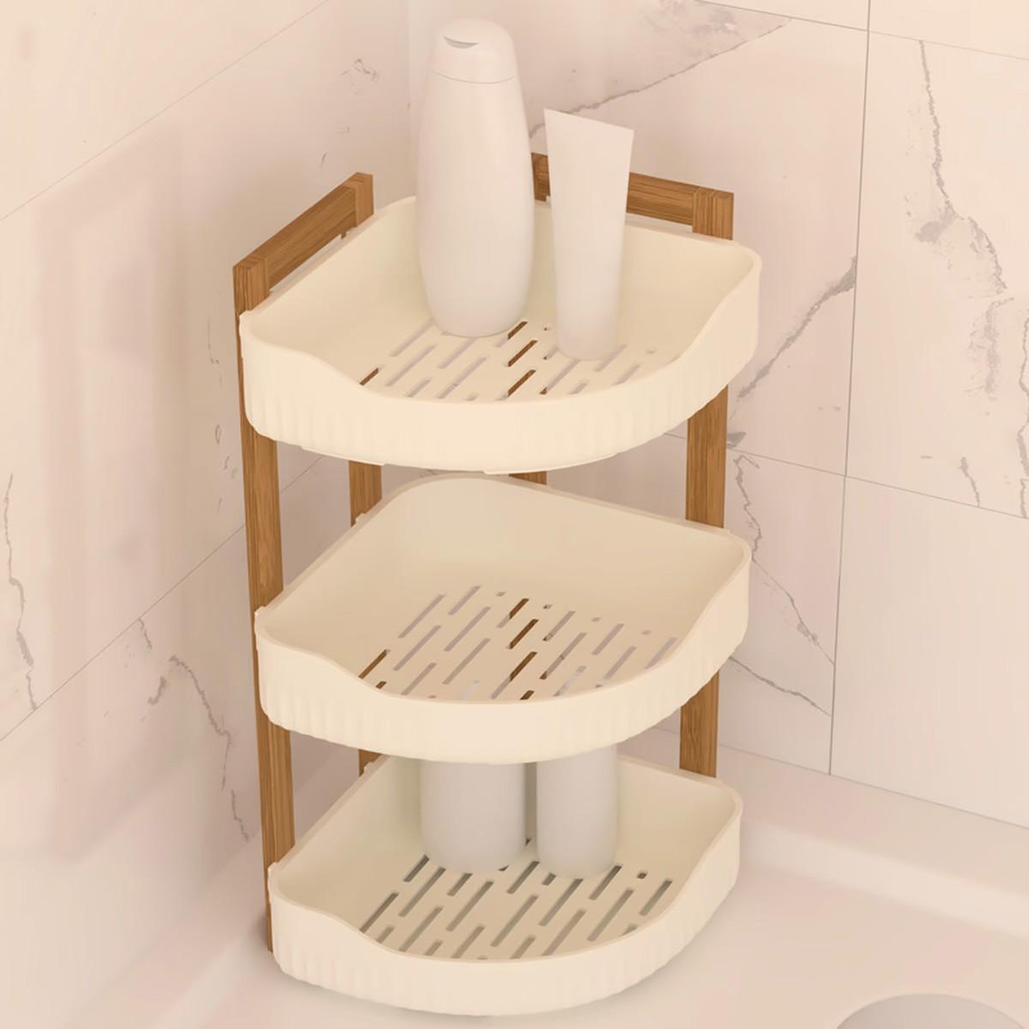 Voir la diapositive 2 : FIVE Étagère d'angle de douche 3 niveaux  natureo  45cm blanc