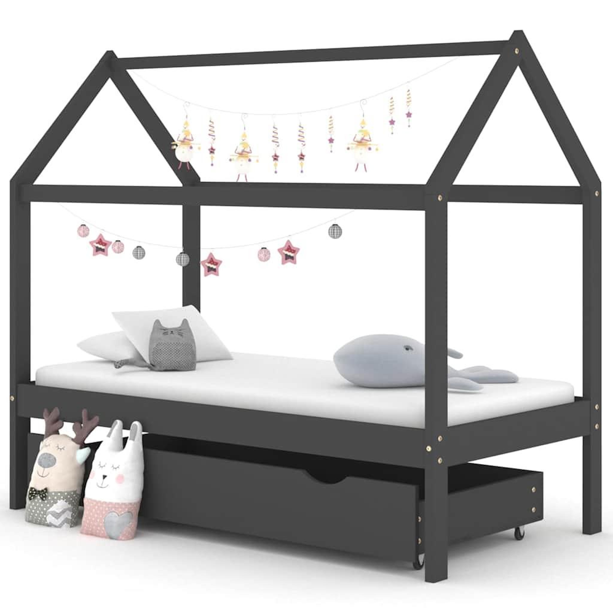 VIDAXL Cadre de lit d'enfant avec un tiroir Gris fonce Pin 80x160 cm