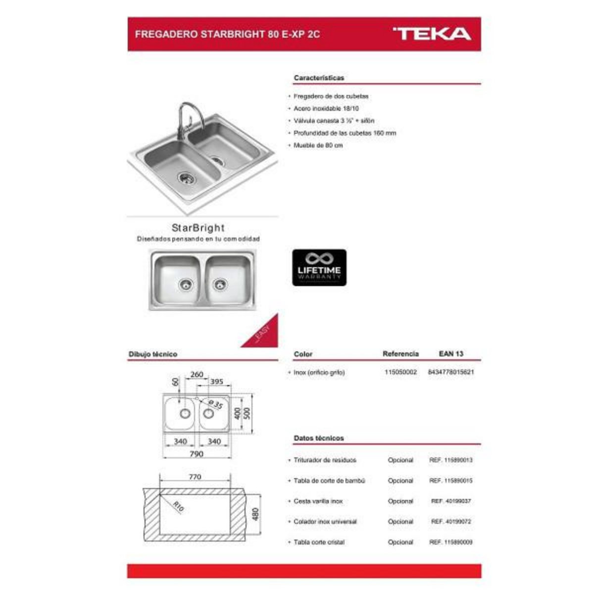 TEKA Évier double Teka STARBRIGHT 80 E-XP 2C