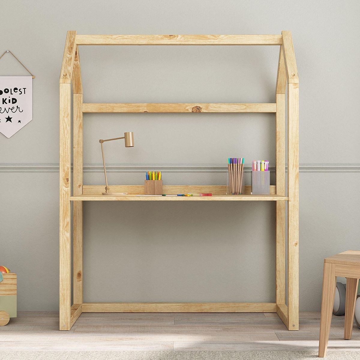 IDIMEX Bureau enfant évolutif TINA en forme de maison, en pin massif