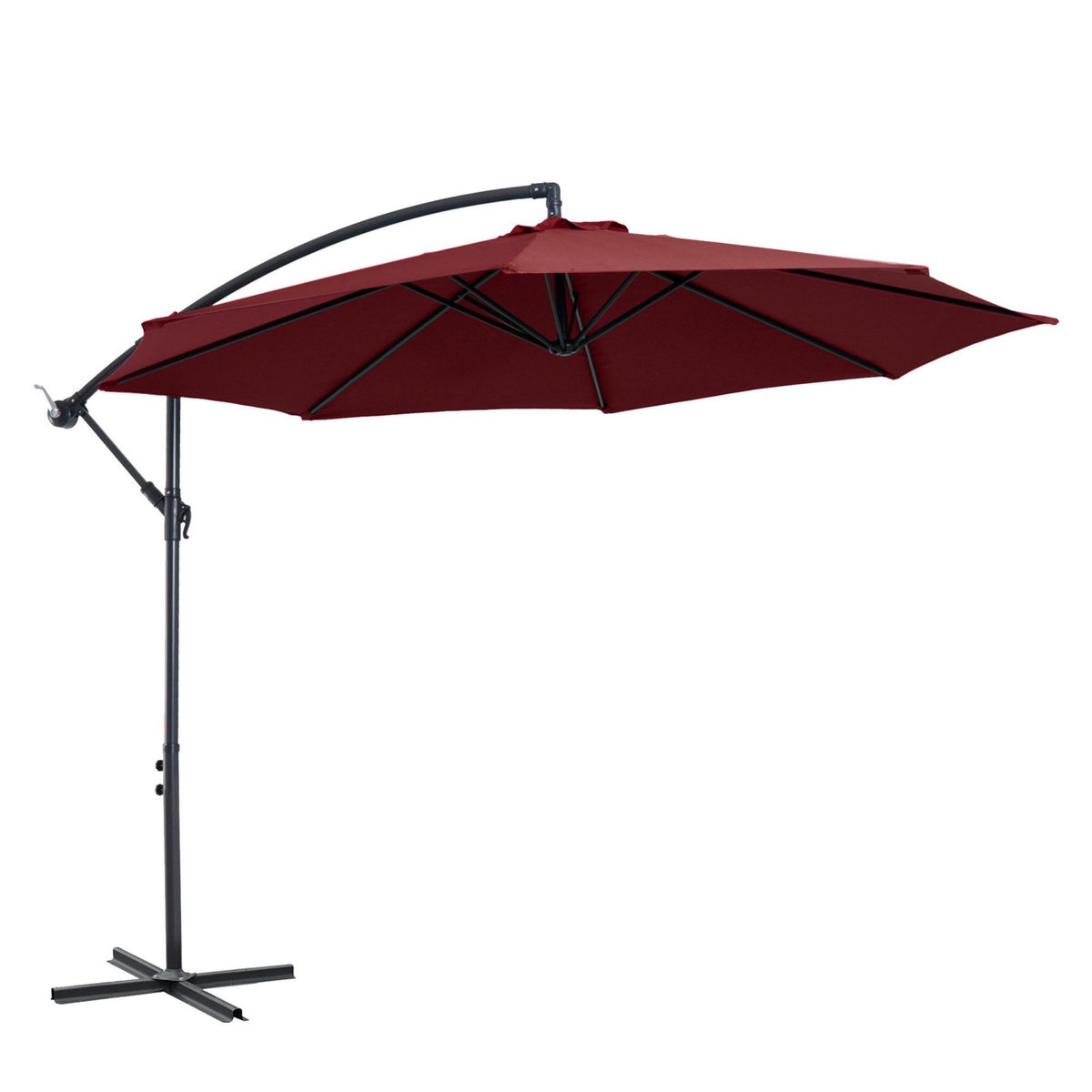 OUTSUNNY Parasol déporté octogonal inclinable manivelle pied acier Ø 3 x 2,5H m bordeaux