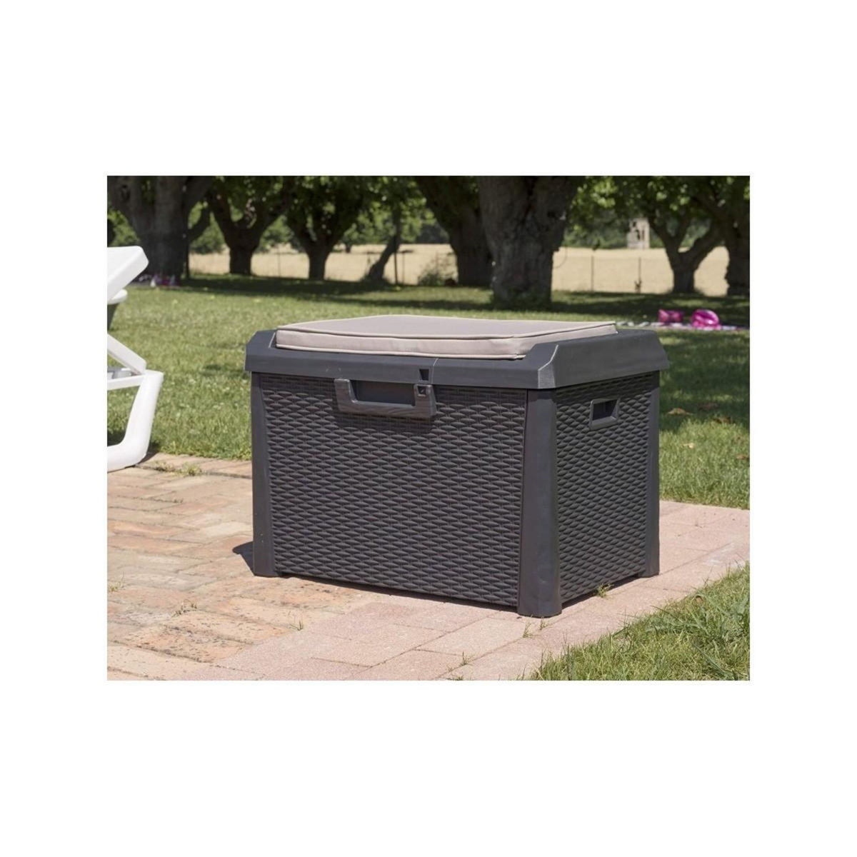 KZ GARDEN Coffre de jardin 125L Coussin compris Effet rotin L73xP50xH49 cm Résine Résiste au gel, intempéries et UV