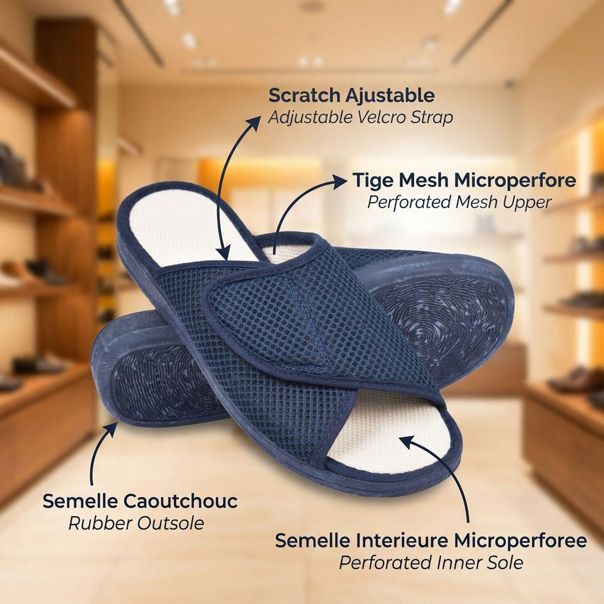 Voir la diapositive 3 : OZABI OZABI-Pantoufle Mule Femme Mesh Microperfore Scratch Ajustable Fabriquee en Espagne
