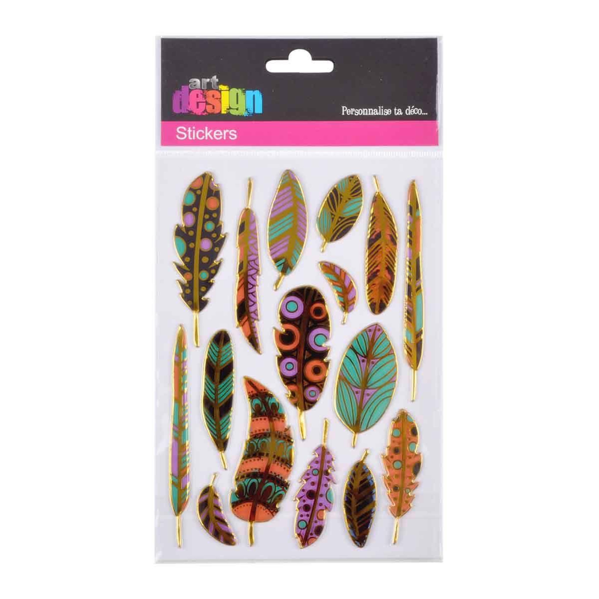 Voir la diapositive 3 : HOMEA Stickers effet métal  plumes  multicolore