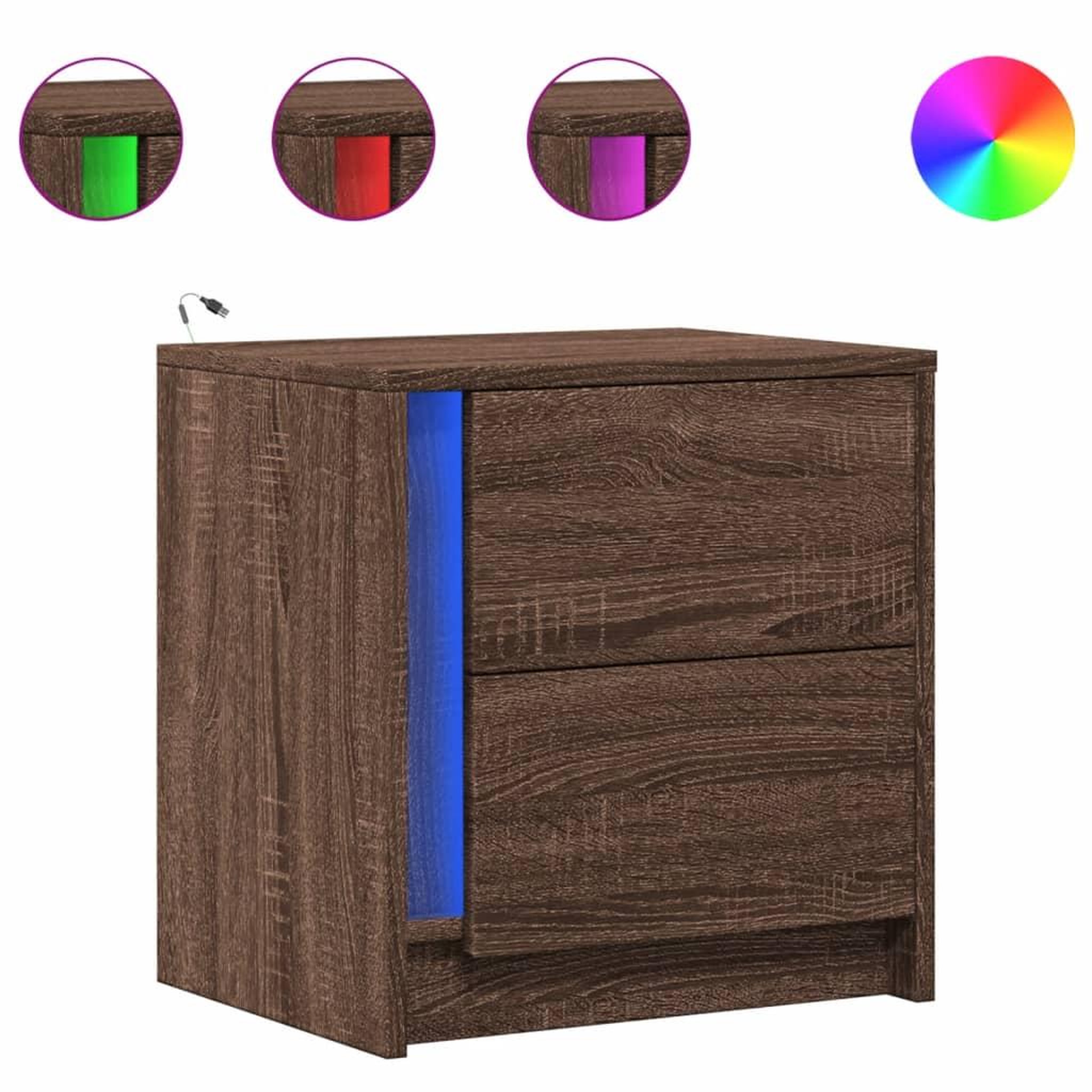 Voir la diapositive 2 : VIDAXL Armoires de chevet et lumieres LED 2 pcs chene marron