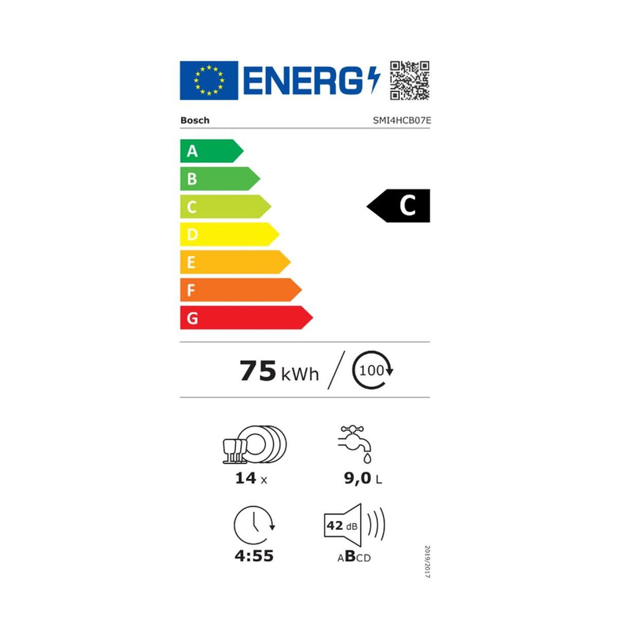 BOSCH Lave-vaisselle 60cm 14 couverts 42db intégrable avec bandeau noir - SMI4HCB07E