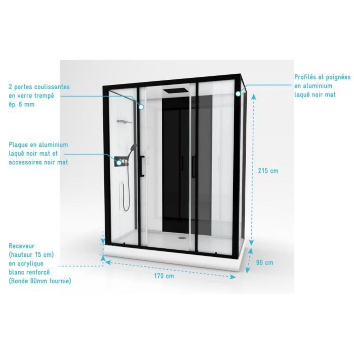 Aurlane Cabine de douche rectangulaire Loft  170 - 170 x 90