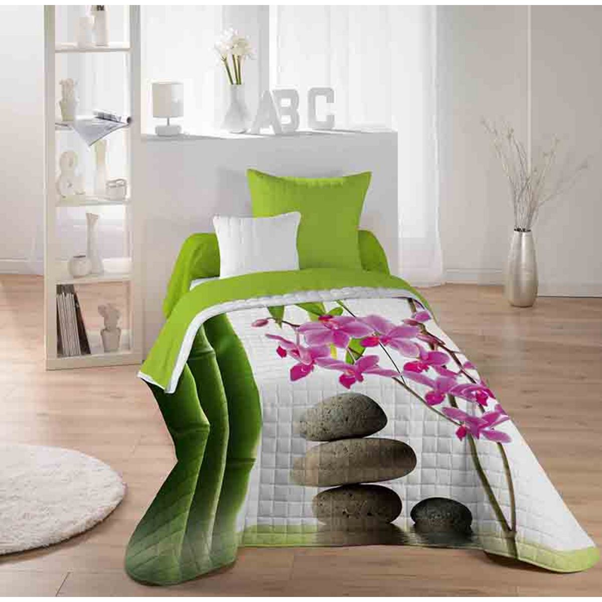 Couvre lit microfibre matelassé motif ZEN