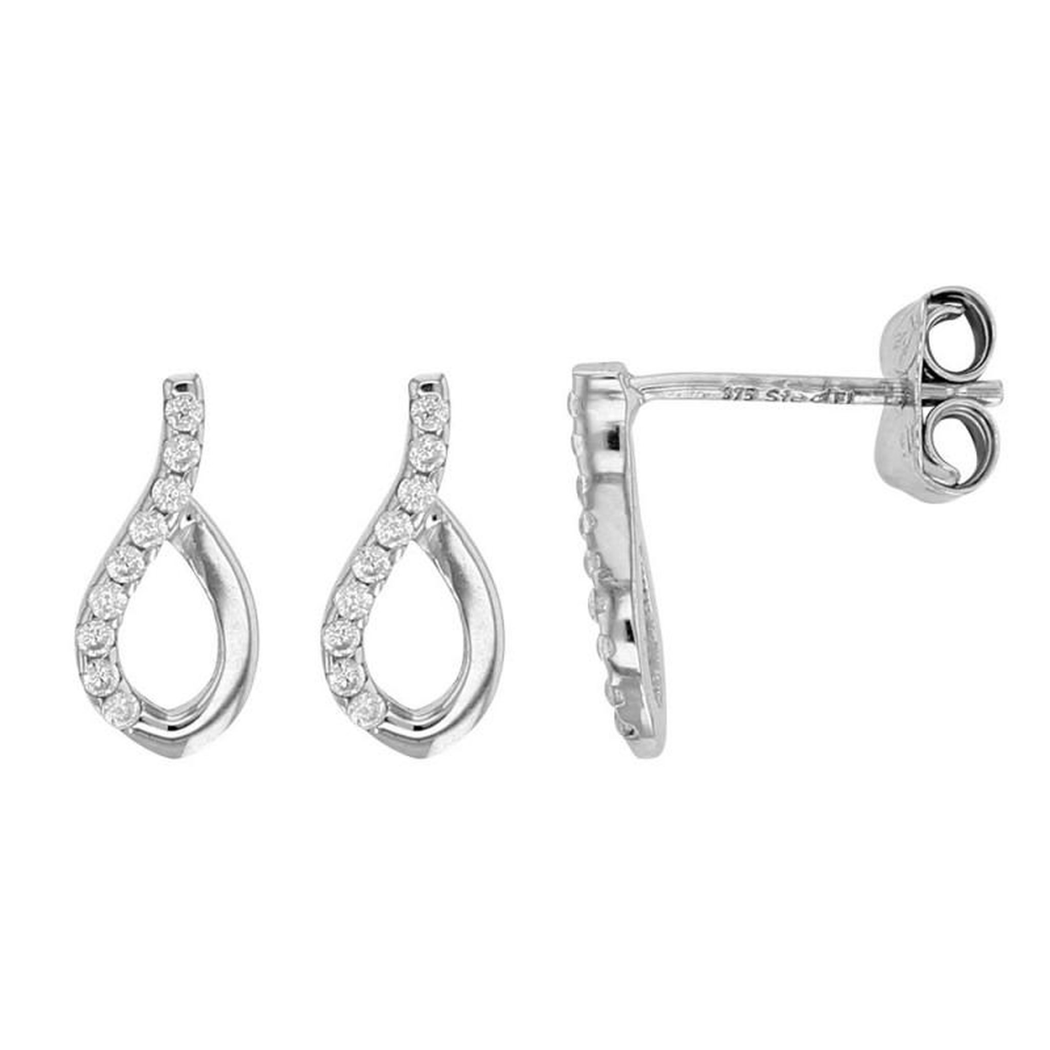 Voir la diapositive 1 : L'ATELIER D'AZUR Boucles d'Oreilles Or Blanc Gouttes Pavées de Zirconiums - Femme