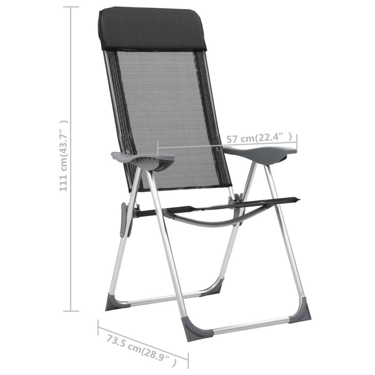 VIDAXL Chaise pliante de camping lot de 2 Noir Aluminium