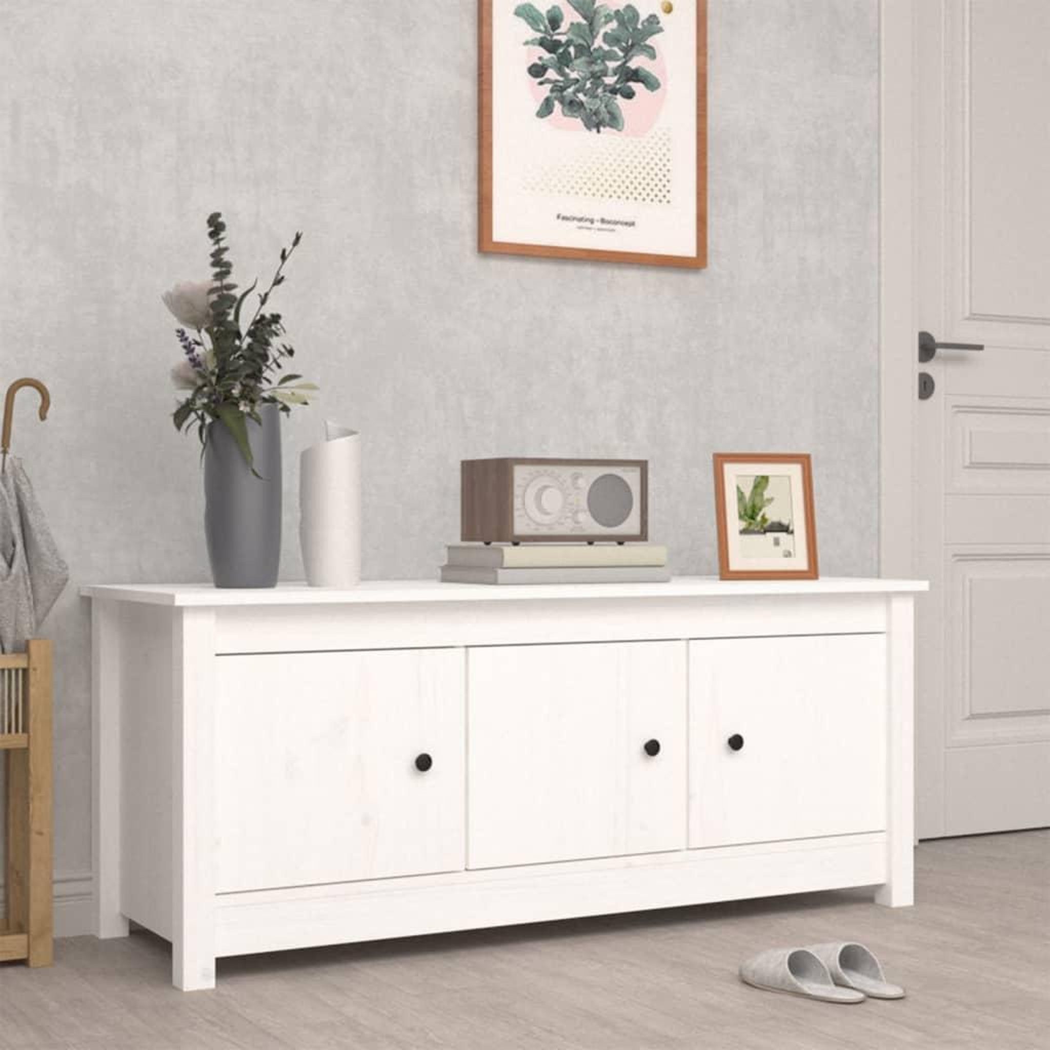 Voir la diapositive 1 : VIDAXL Armoire a chaussures Blanc 110x38x45,5 cm Bois de pin massif