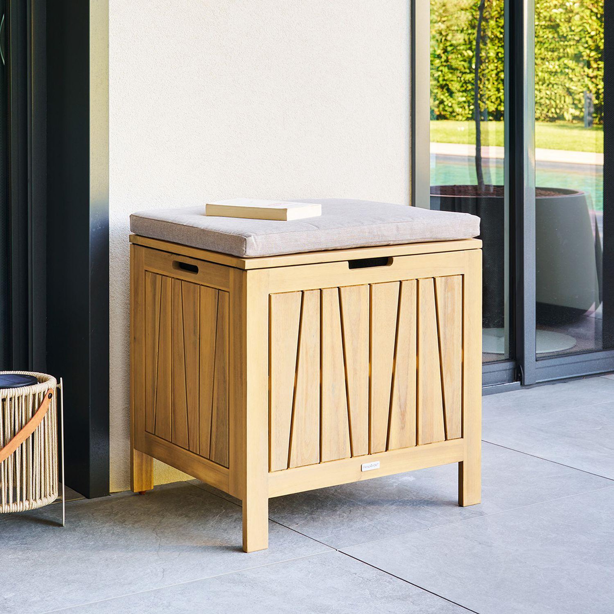Voir la diapositive 2 : HESPERIDE Coffre banc de rangement de jardin en acacia lodgia - 100 l - marron