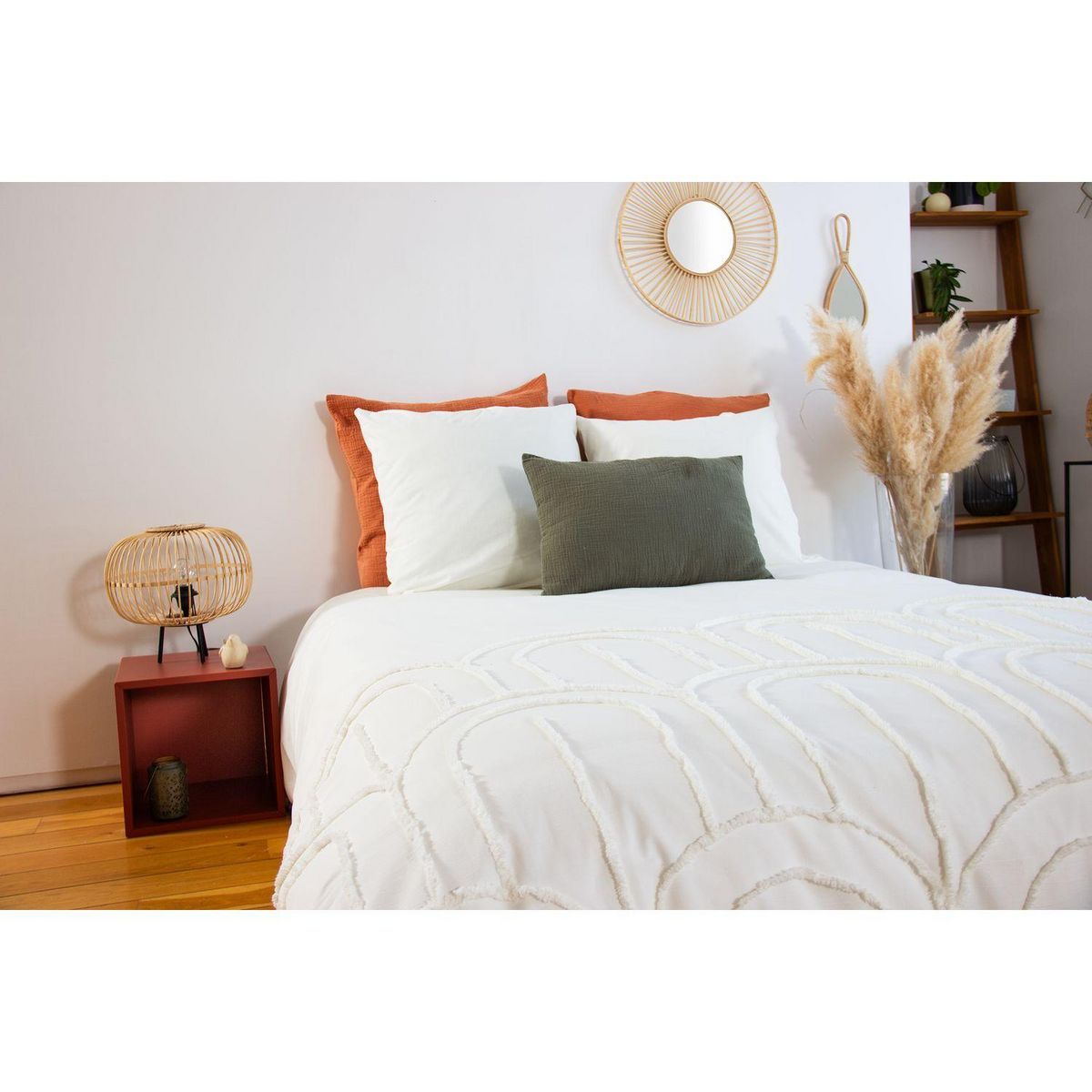 COTE DECO Parure de lit finition tufté - 100% coton lavé 52 fils/cm² - 240 x 260 cm