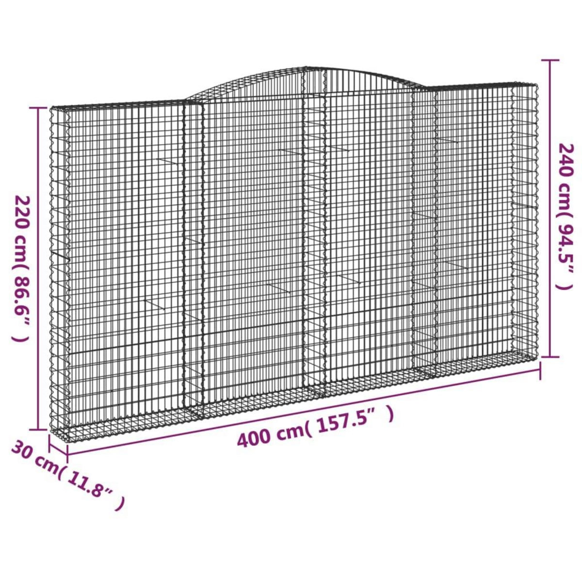 VIDAXL Paniers a gabions arques 9 pcs 400x30x220/240 cm Fer galvanise