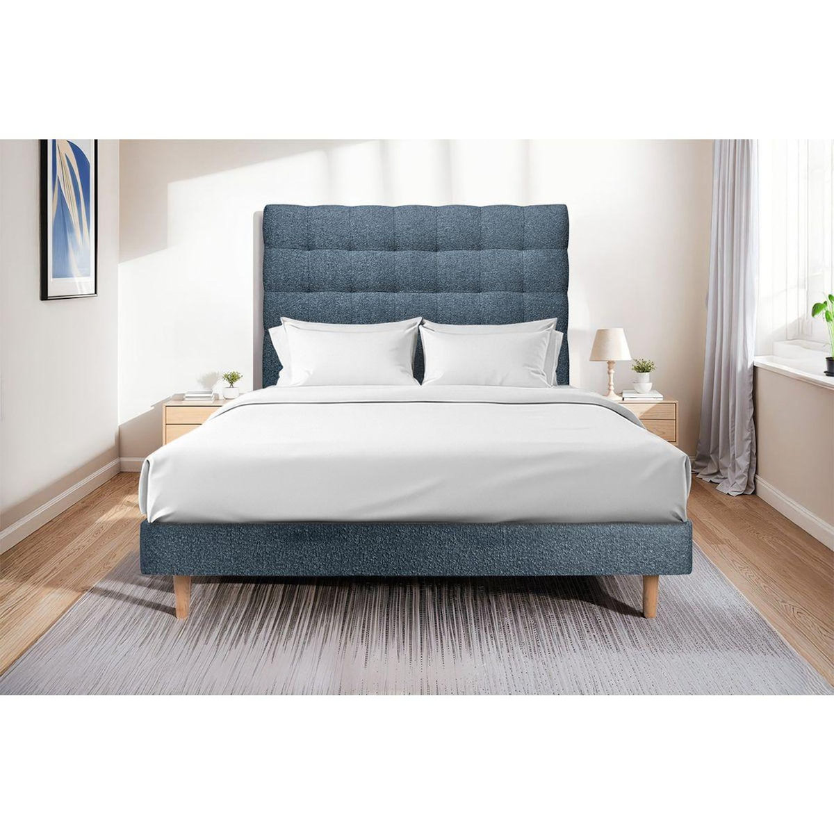 Sommeil de Plomb Lit avec tête de lit capitonnée bouclette et sommier kit - Hauteur totale : 29cm