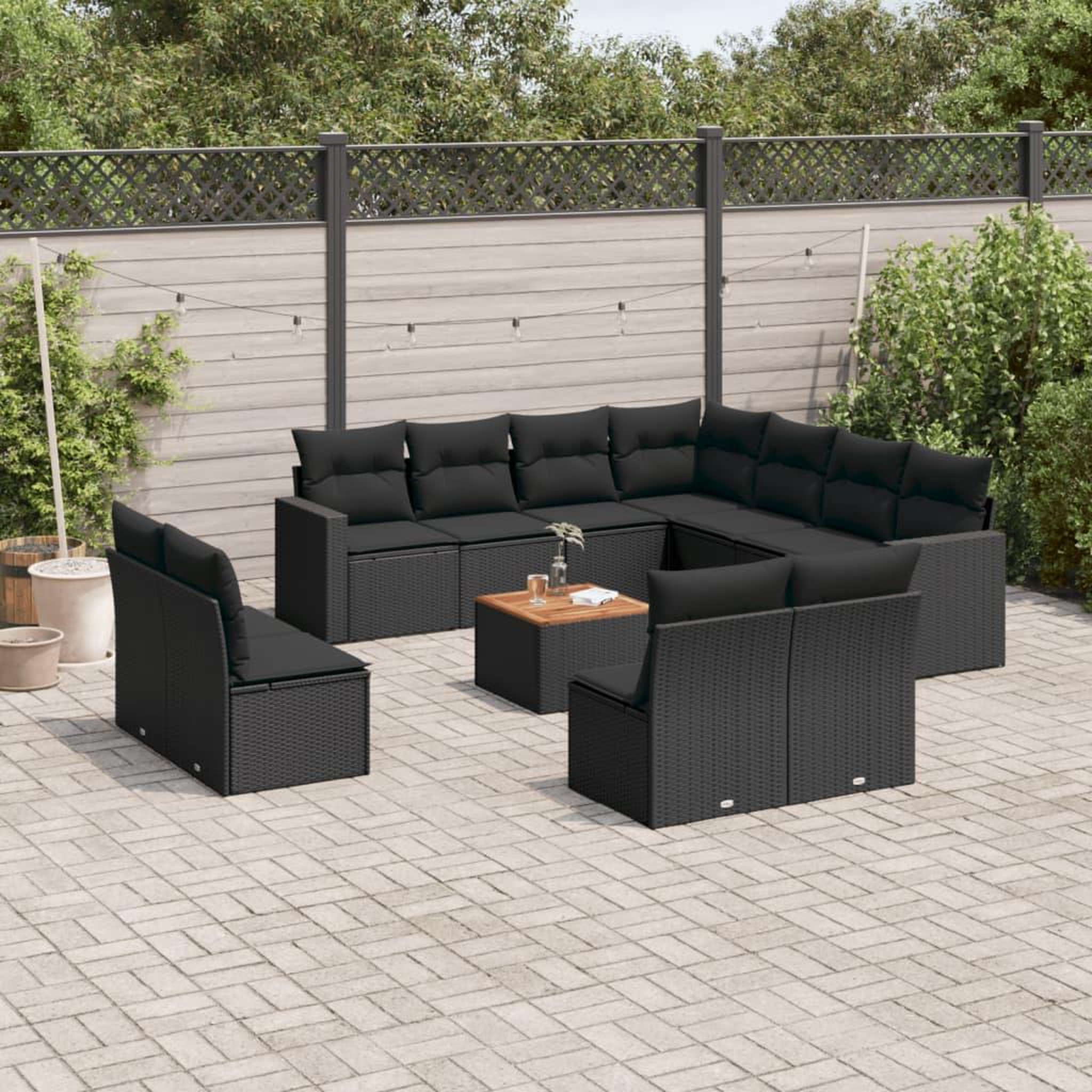 VIDAXL Salon de jardin 12 pcs avec coussins noir resine tressee