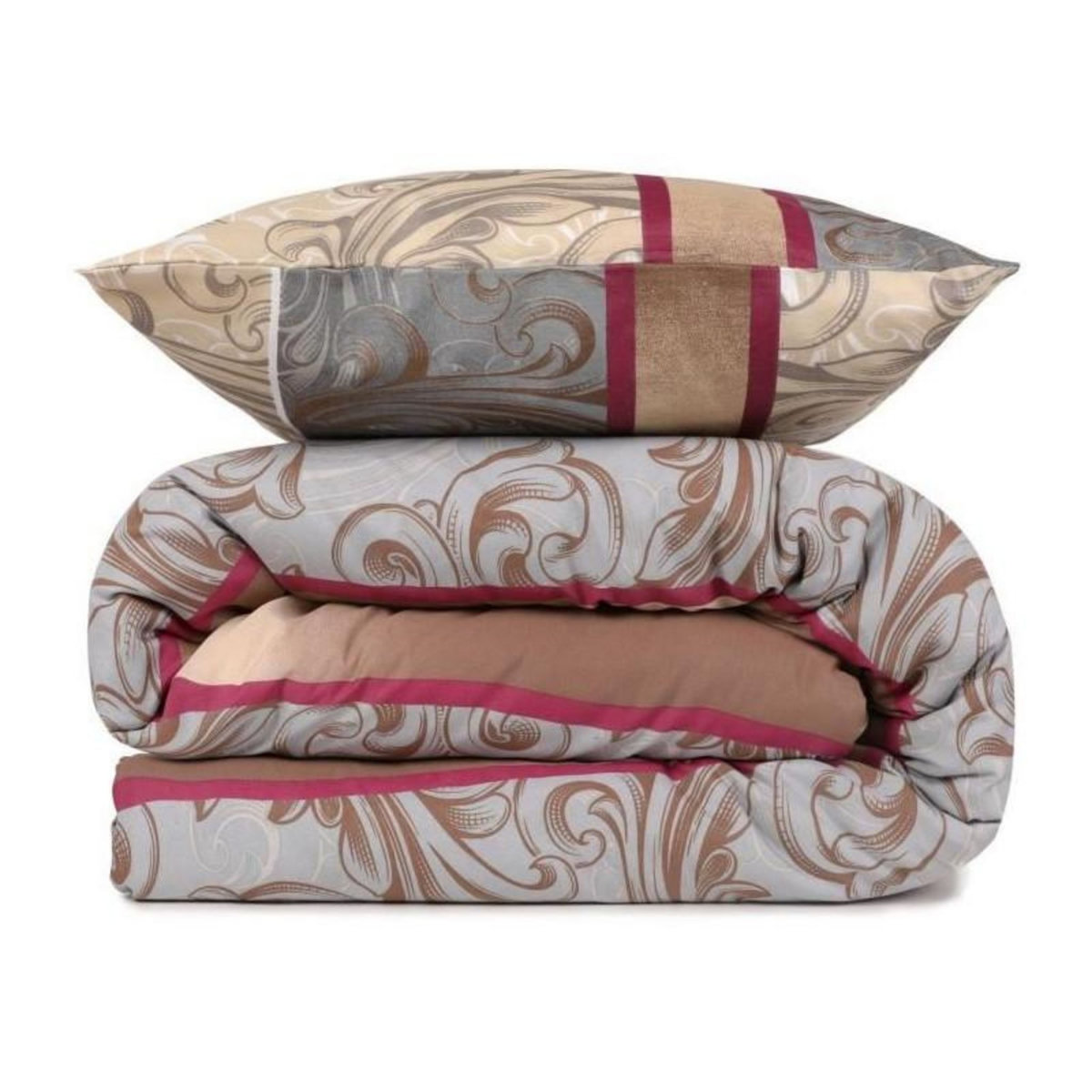 GENERIQUE Parure de lit - 1 housse de couette 220 x 240 cm + 2 taies d'oreiller 60 x 60 cm - 65% coton, 35% polyester - Gris