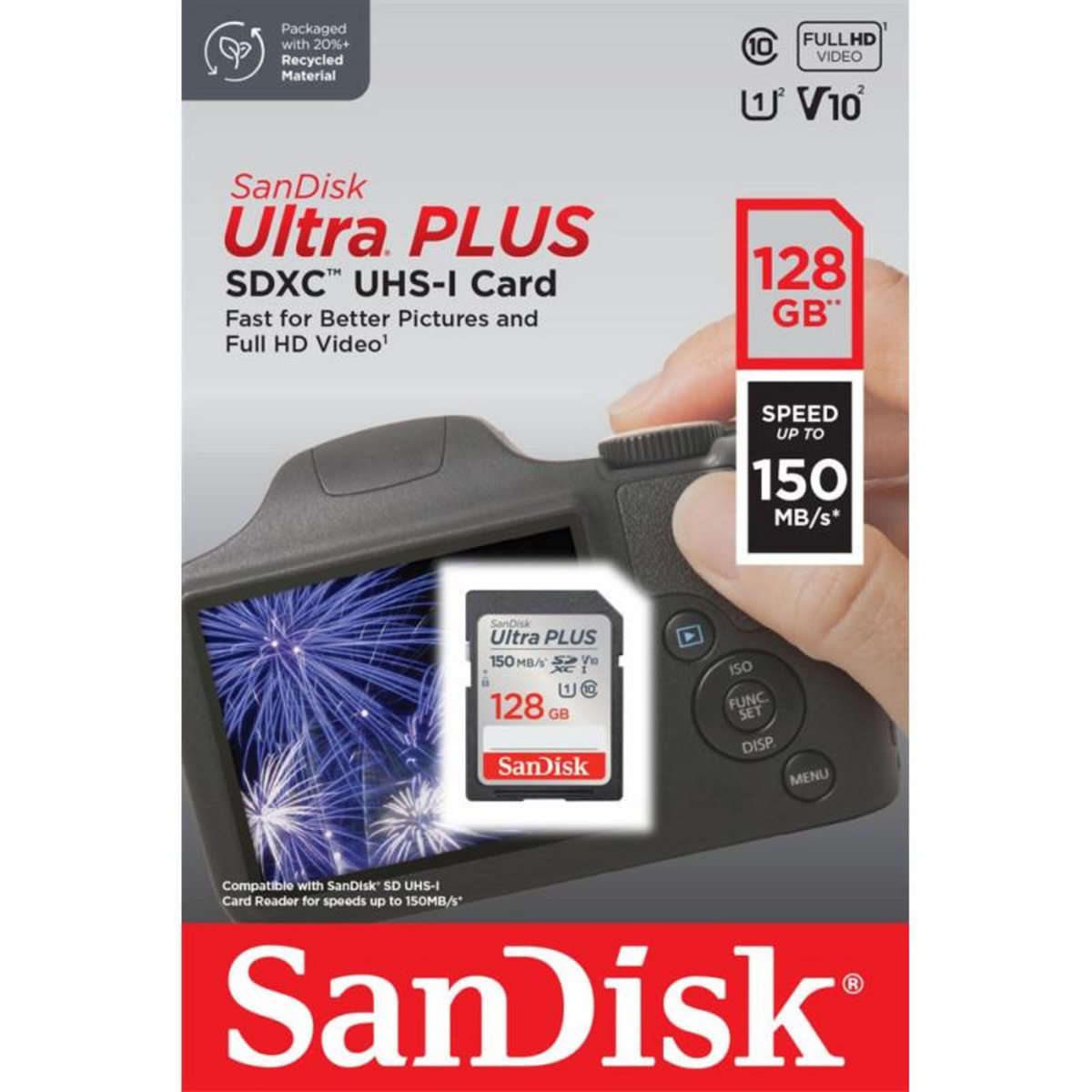 SANDISK Carte mémoire SD SanDisk Ultra Plus 128GB SDXC 150MB s Rouge et Gris