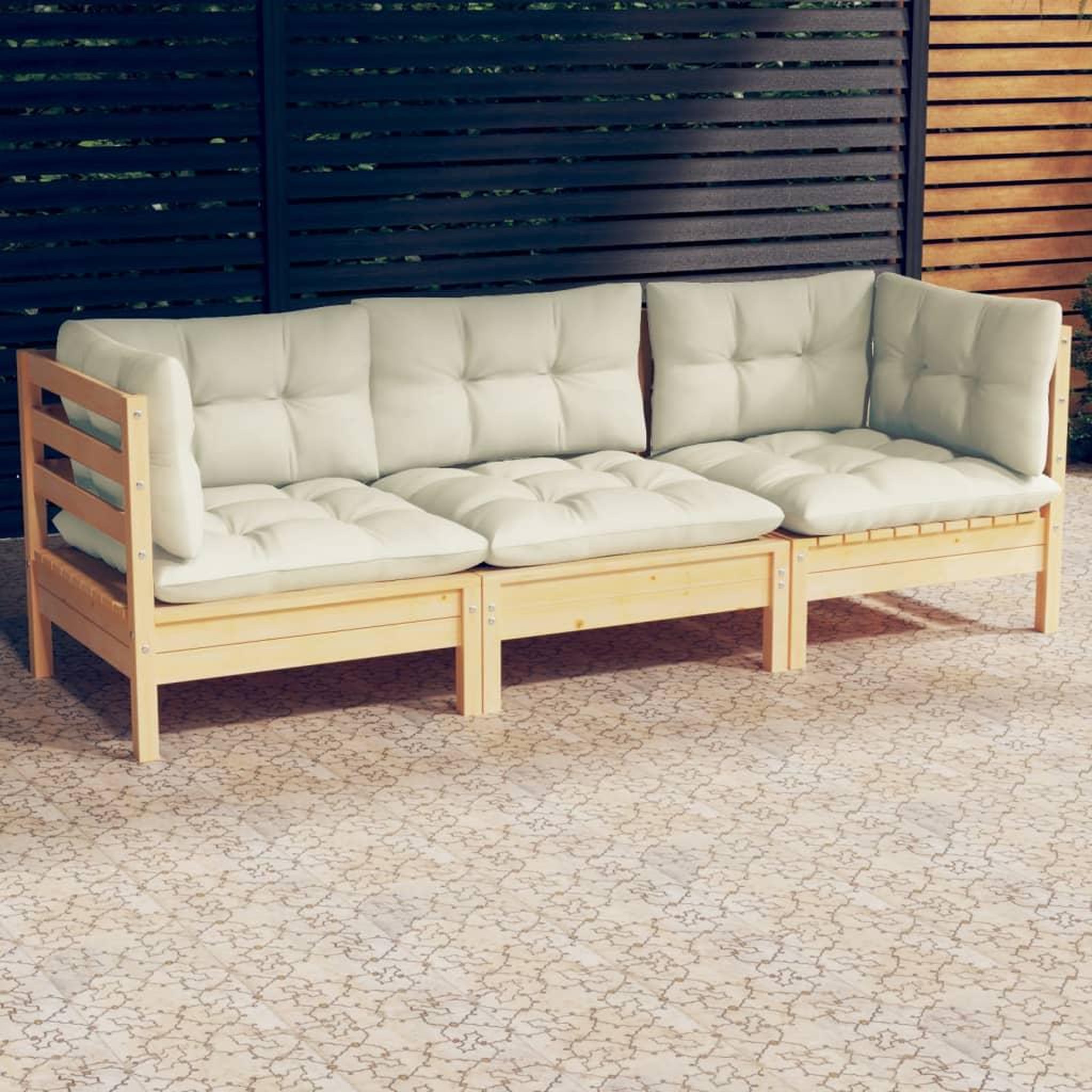 Voir la diapositive 1 : VIDAXL Canape 3 places de jardin et coussins creme Bois de pin solide