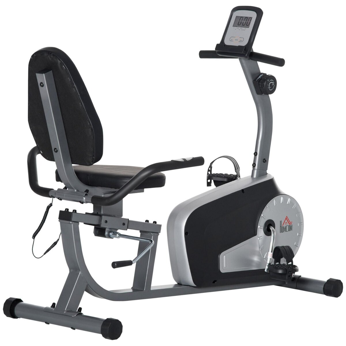 HOMCOM Vélo d'appartement semi-allongé magnétique écran LCD multifonction selle dossier résistance réglable acier ABS gris noir