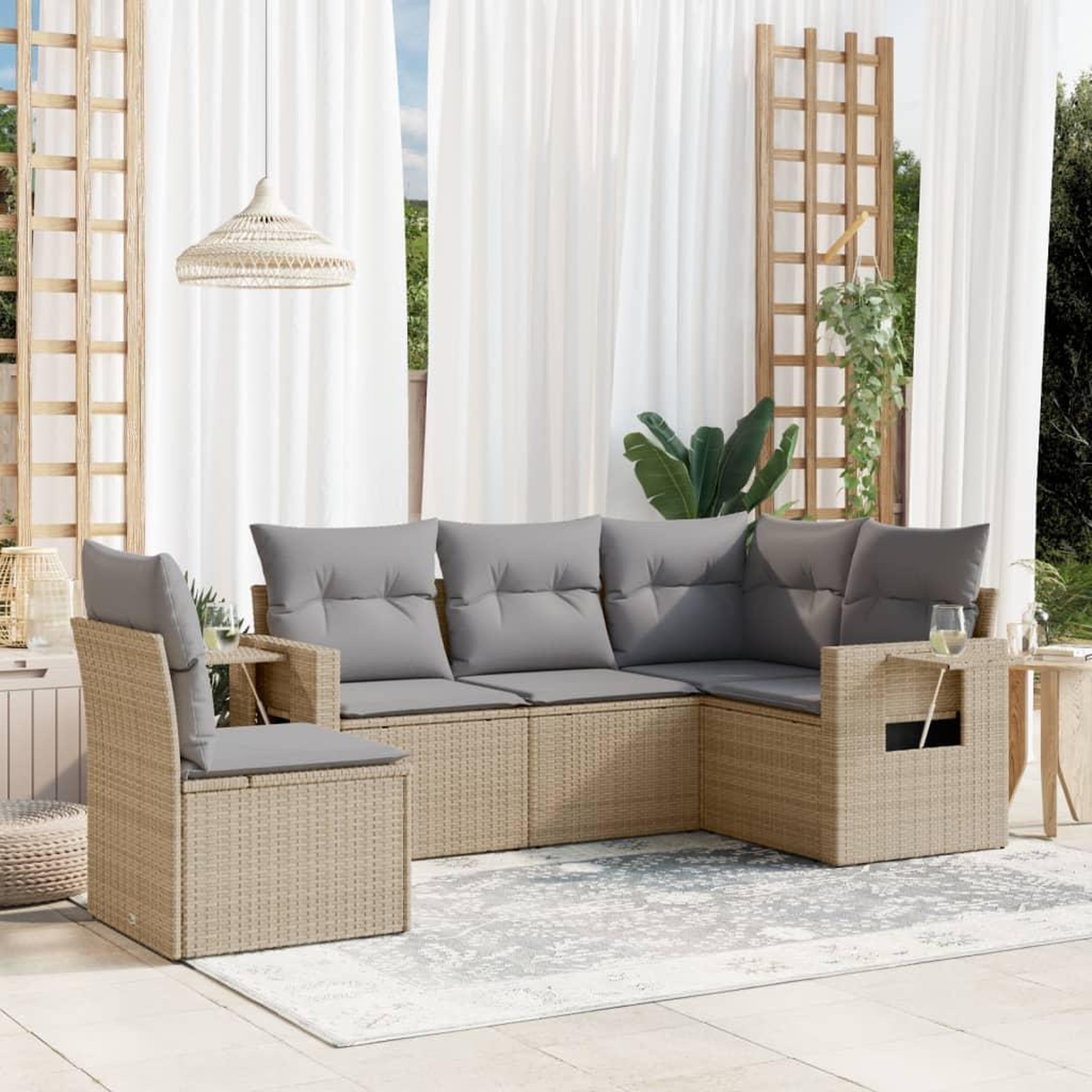 VIDAXL Salon de jardin avec coussins 5 pcs beige resine tressee