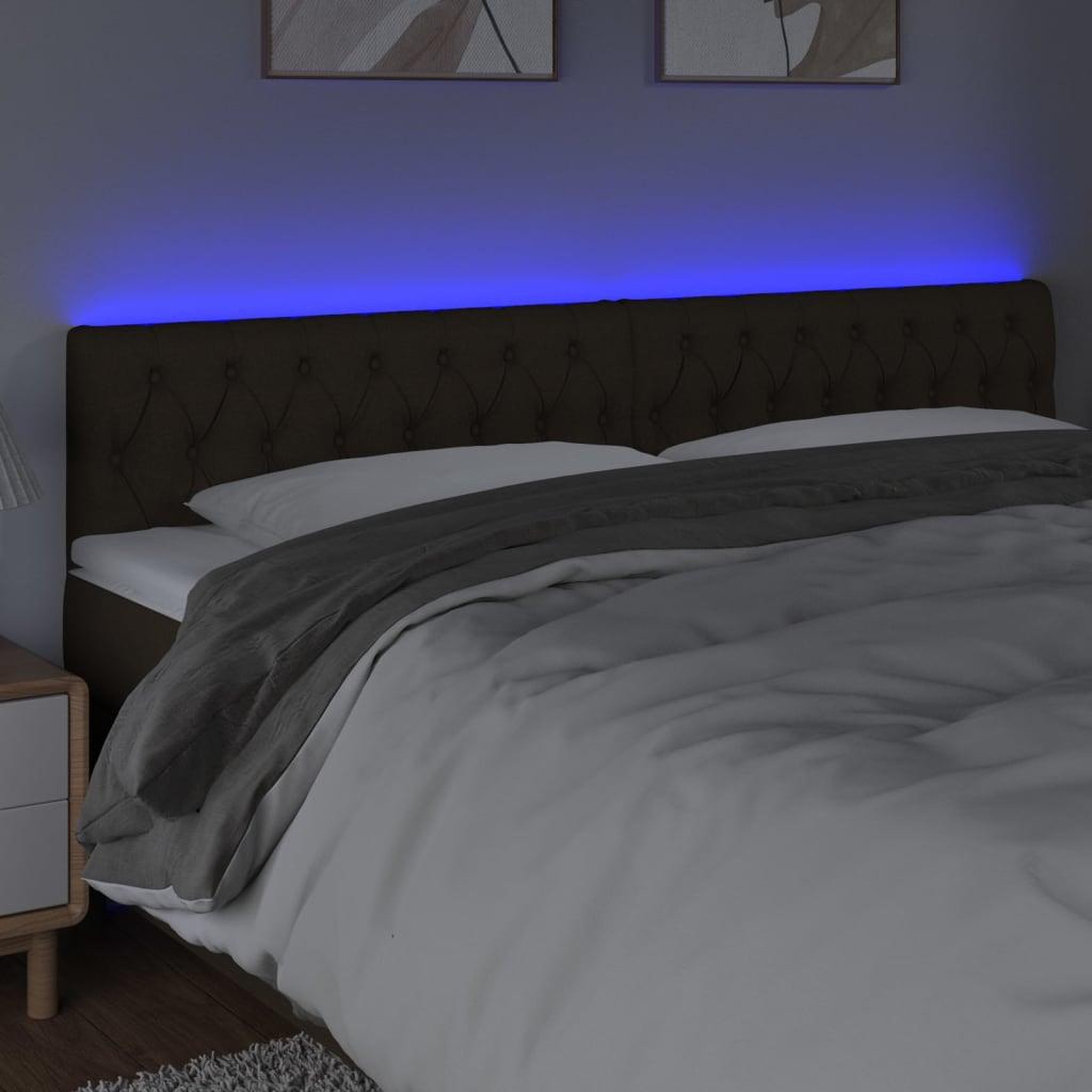 Voir la diapositive 3 : VIDAXL Tete de lit a LED Marron fonce 200x7x78/88 cm Tissu