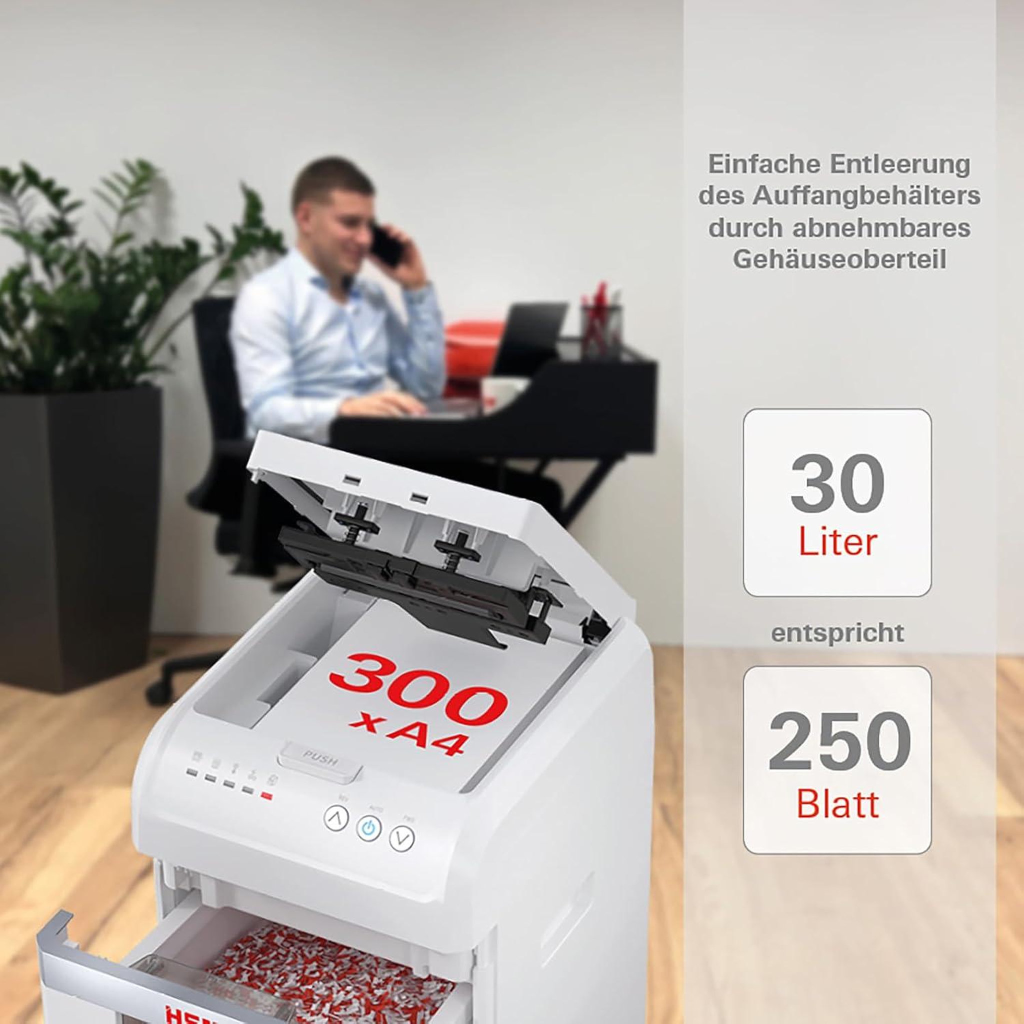 Voir la diapositive 6 : Hsm Destructeur de documents 300 feuilles coupe en particules 4x12mm - 1037111