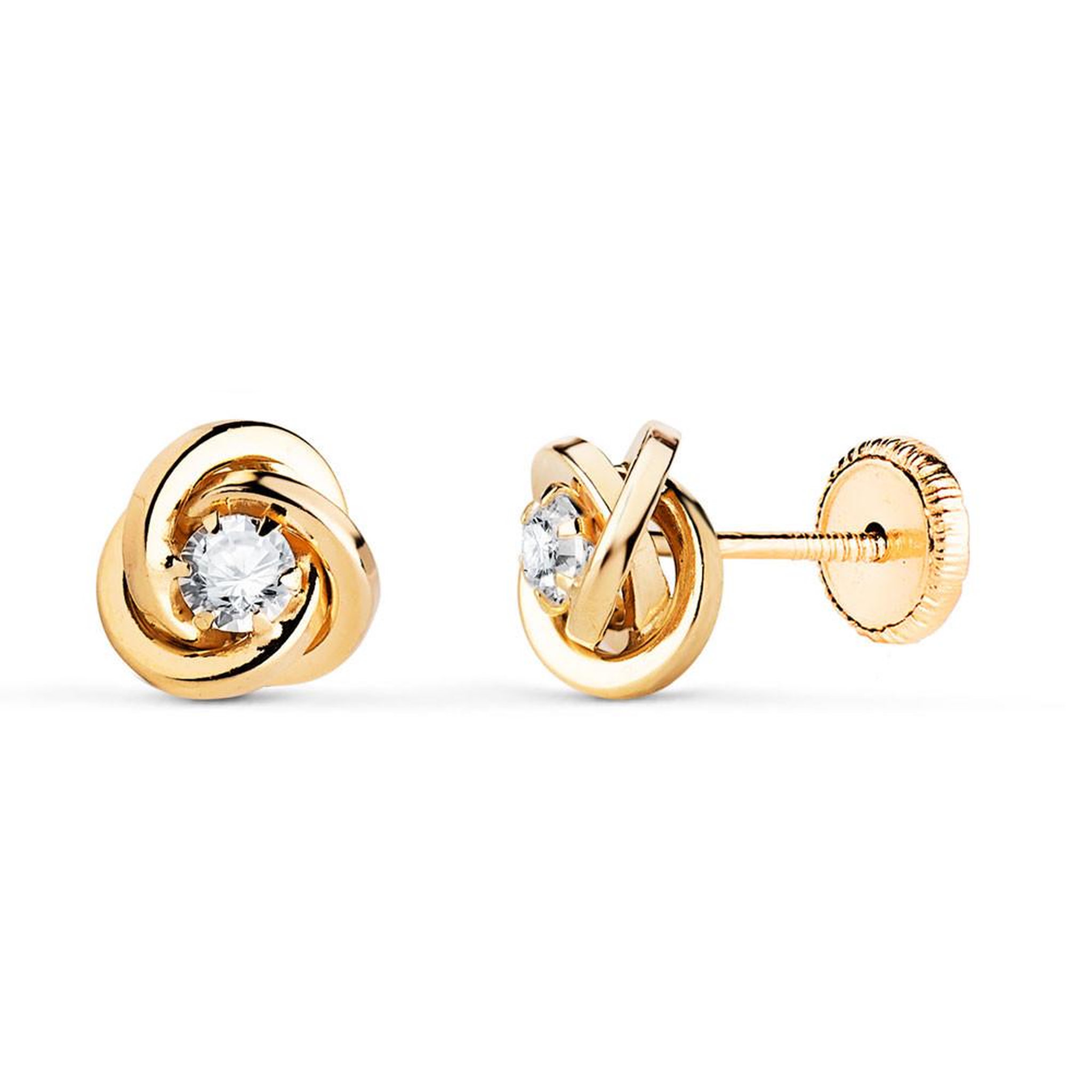 L'ATELIER D'AZUR Boucles d'Oreilles Or 18 Carats 750 Jaune et Zicroniums - Motif Noeud