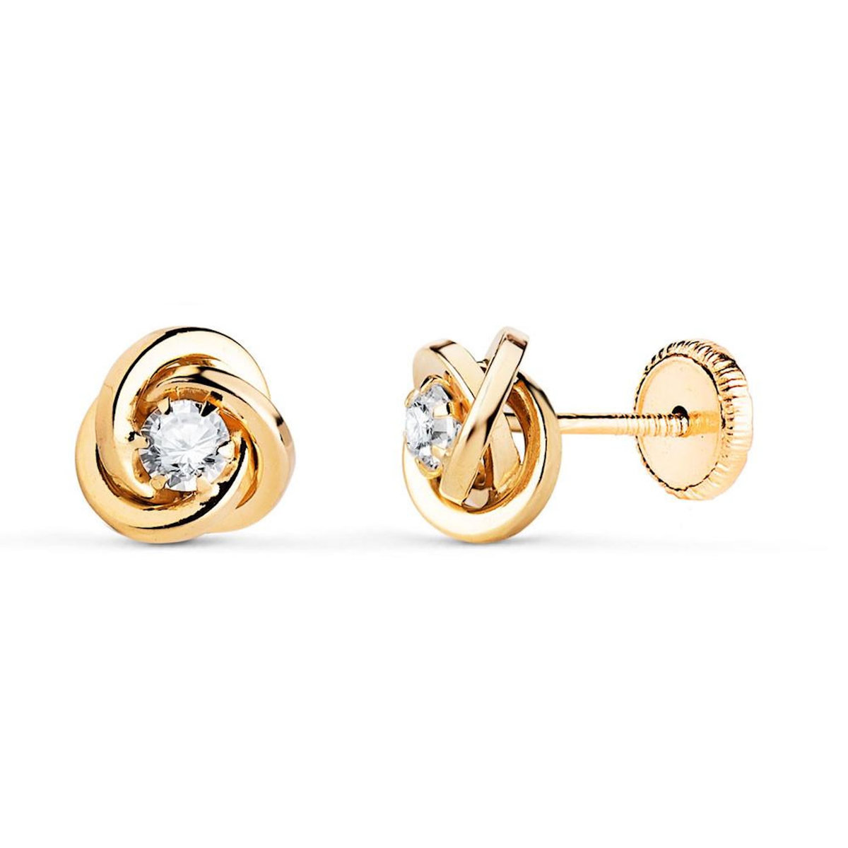 L'ATELIER D'AZUR Boucles d'Oreilles Or 18 Carats 750 Jaune et Zicroniums - Motif Noeud