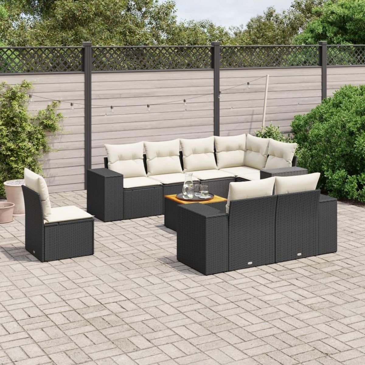 VIDAXL Salon de jardin 9 pcs avec coussins noir resine tressee